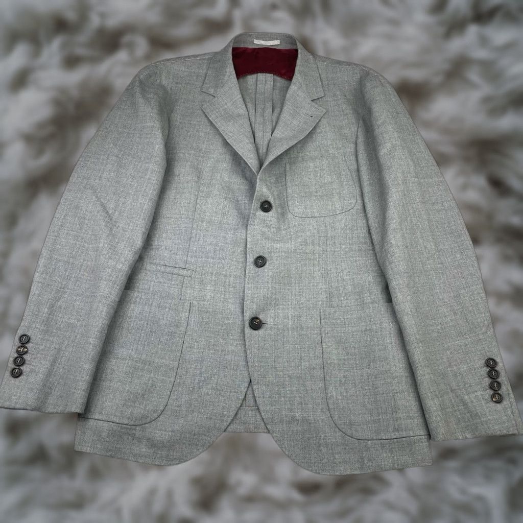 Brunello Cucinelli Brunello Cucinelli Blazer Men’s 42R Gray Wool Blend Unstructured 3-Button Double Vented 4-Button Cuff Notch Lapel Jacket Coat Regular Size Mens Size 42R - 1 Thumbnail