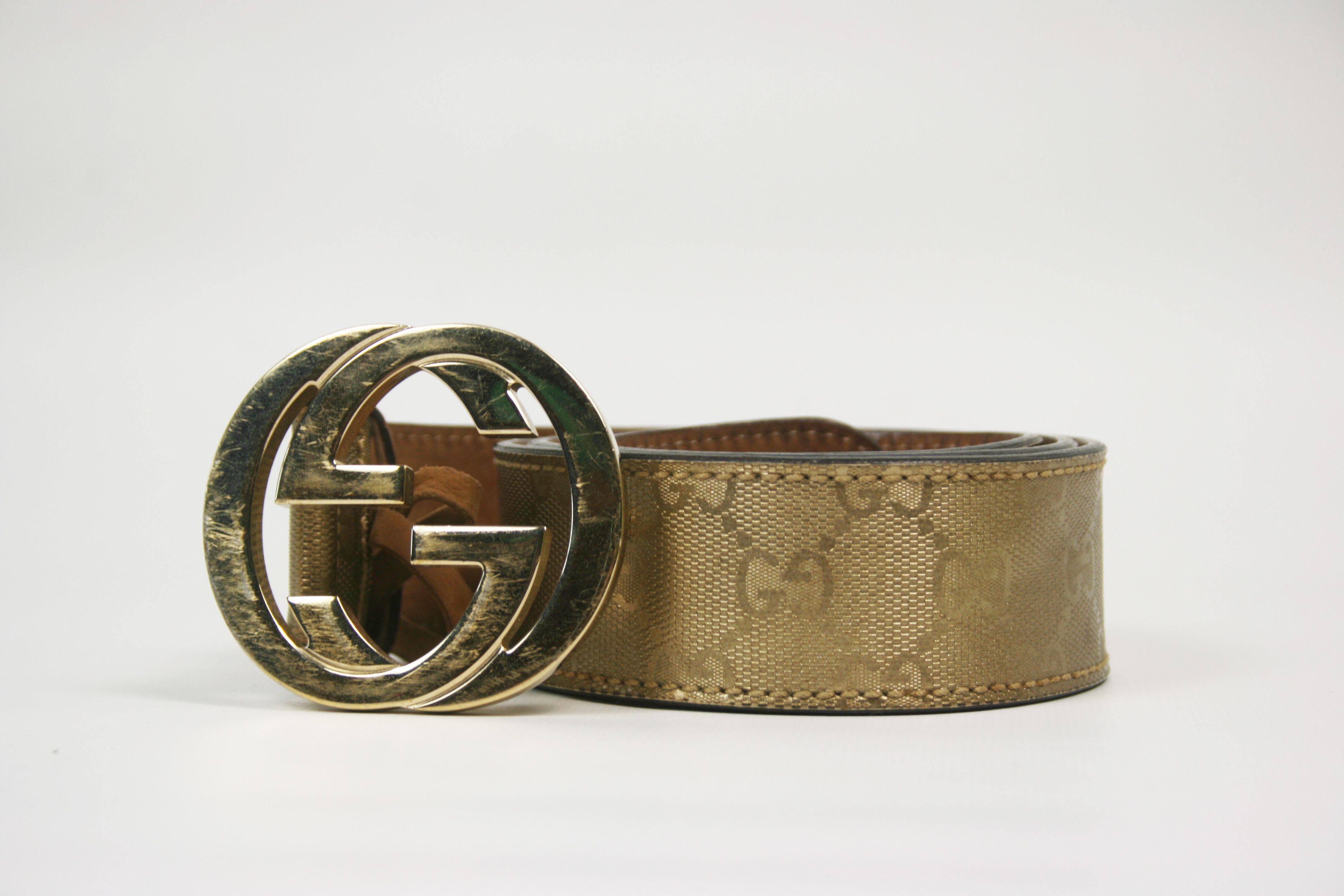 Gucci Gold Imprime Monogram Leather Interlocking Belt Size 36 - 2 Thumbnail