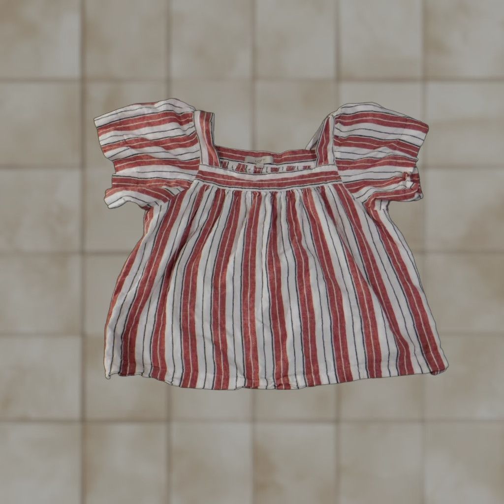 Loft LOFT Blouse Womens Large Red White Striped Puff Sleeve Linen Blend Top Size L / US 10 / IT 46 - 1 Thumbnail