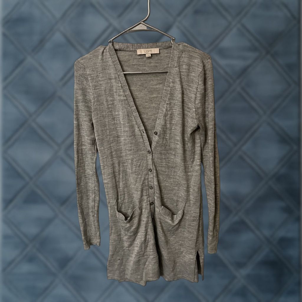 Loft LOFT Women's Cardigan Sweater Small Gray Open Button Long Sleeve Casual Workwear 100% Cotton Regular Breathable Lightweight Size S / US 4 / IT 40 - 1 Thumbnail