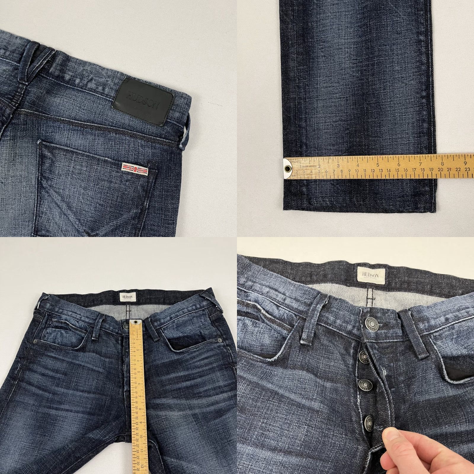 Hudson VINTAGE Hudson Jeans Mens 34 x 31 Straight Washed Dark Blue Denim Button Fly Grunge Punk Size US 34 / EU 50 - 8 Thumbnail