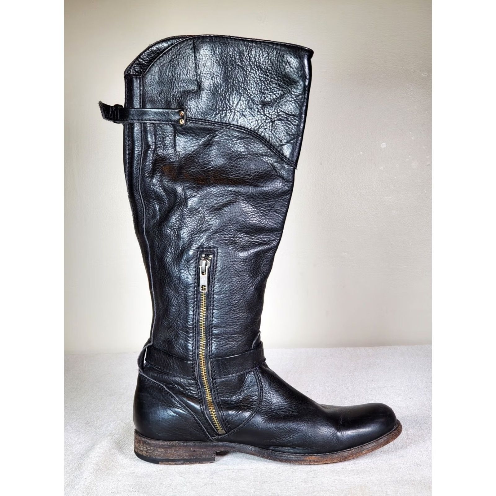 Frye FRYE Phillip Riding Tall Boots Black Leather 3476844 Women's US 9.5 B Knee High Buckle Zip Leather Lining Block Heel VGC Size US 10 / IT 40 - 4 Thumbnail