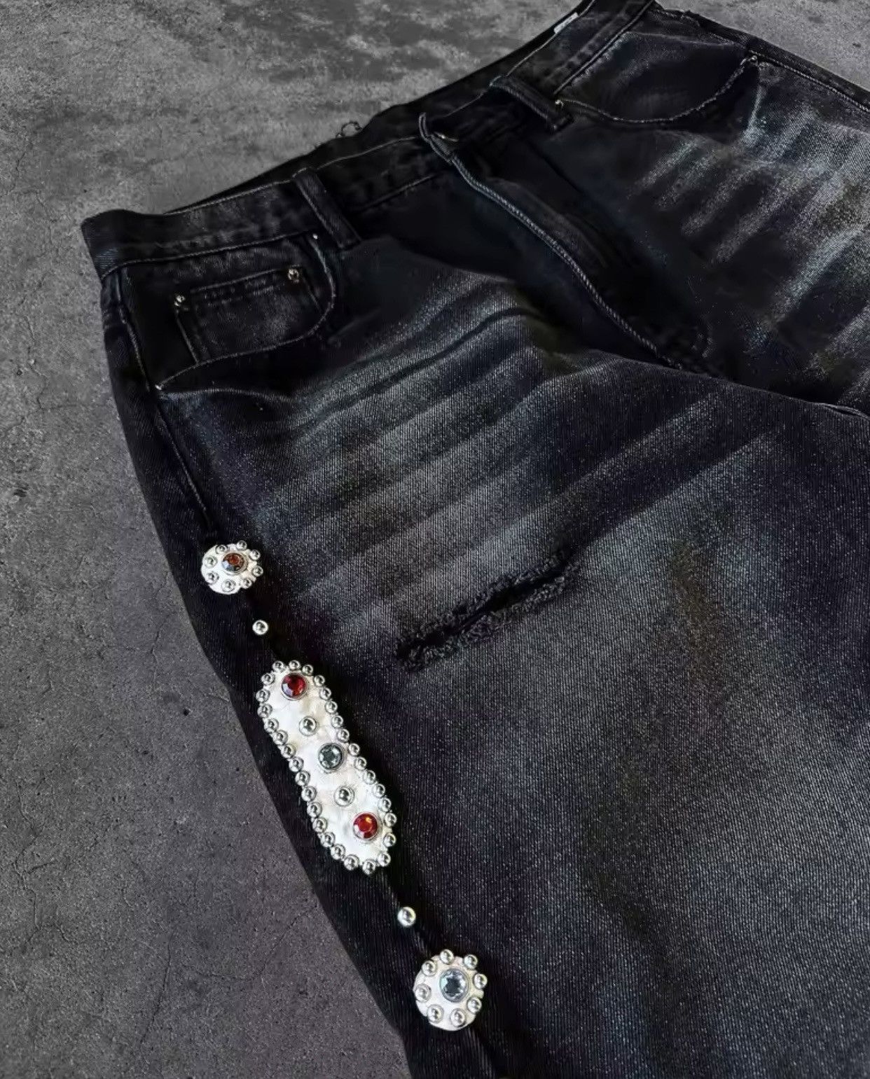 Vintage Vintage Rhinestone Embellished Black Jeans Size US 34 / EU 50 - 3 Thumbnail