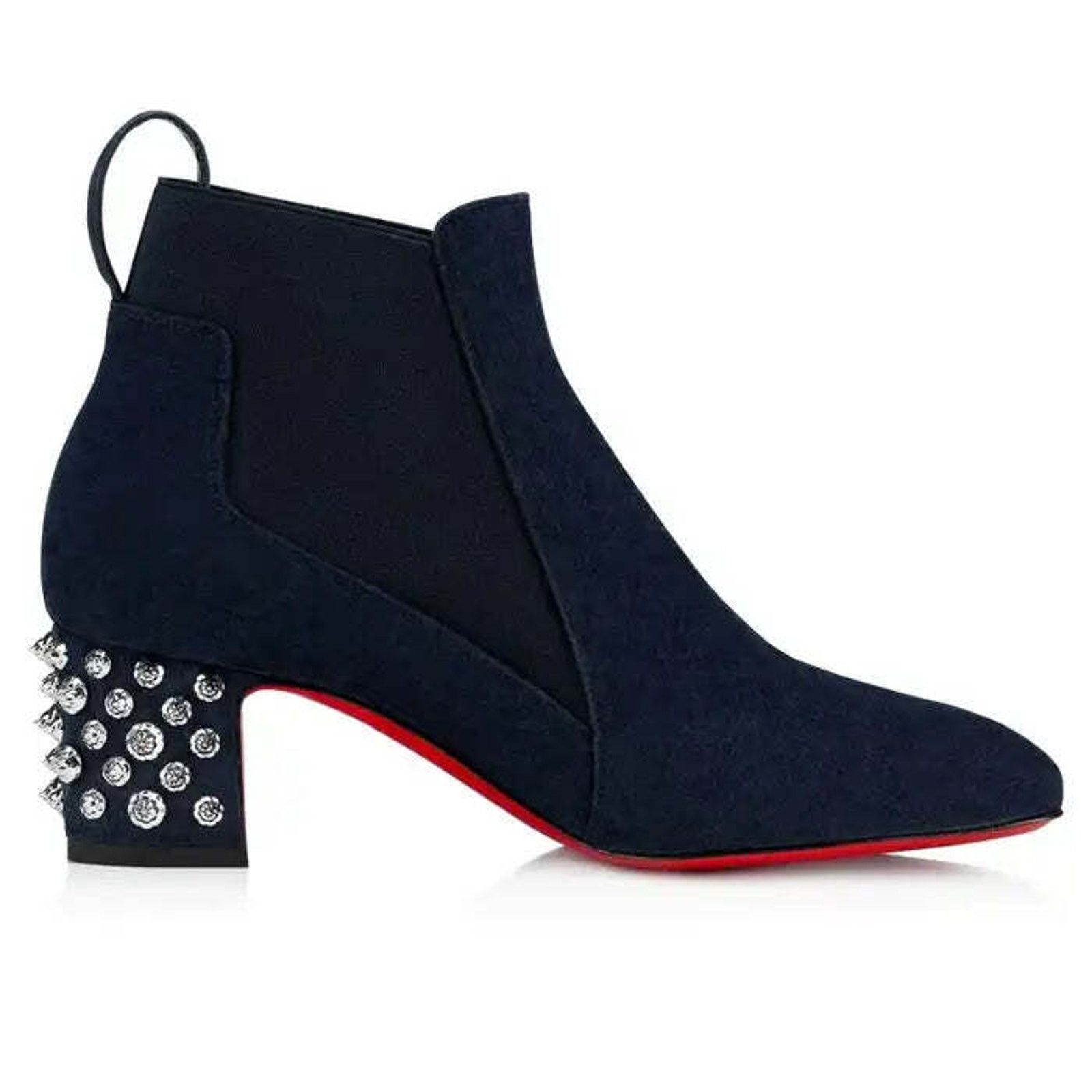 Christian Louboutin Study 55 Blue Suede Silver Spike Block Heel Ankle Boot 37 Size US 7 / IT 37 - 7 Thumbnail