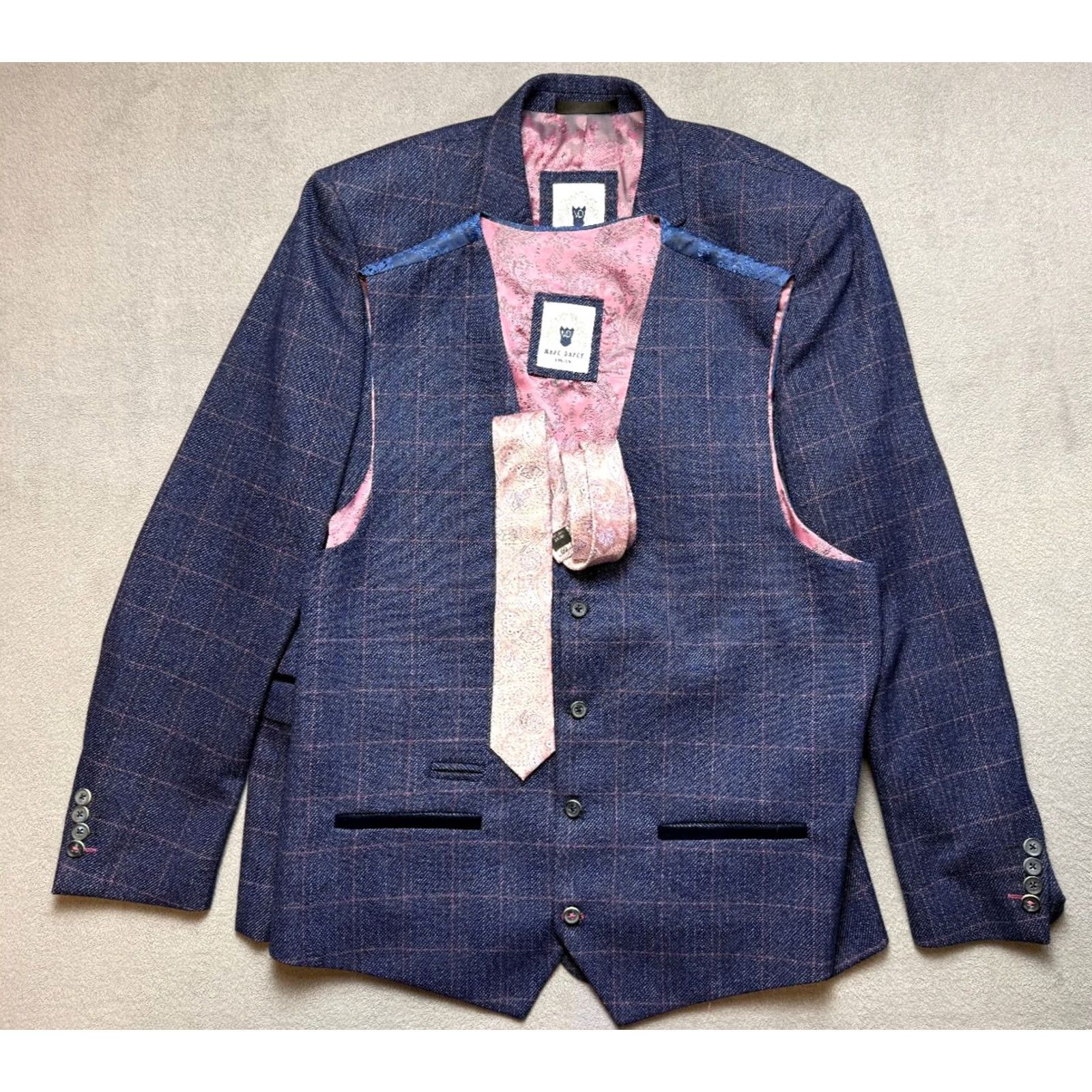 Vintage Marc Darcy London Blazer Vest 2 Piece Blue Indigo 46 Mens Suit Set Blazer Vest 2 Piece Blue Indigo 46 Size 46R - 2 Thumbnail