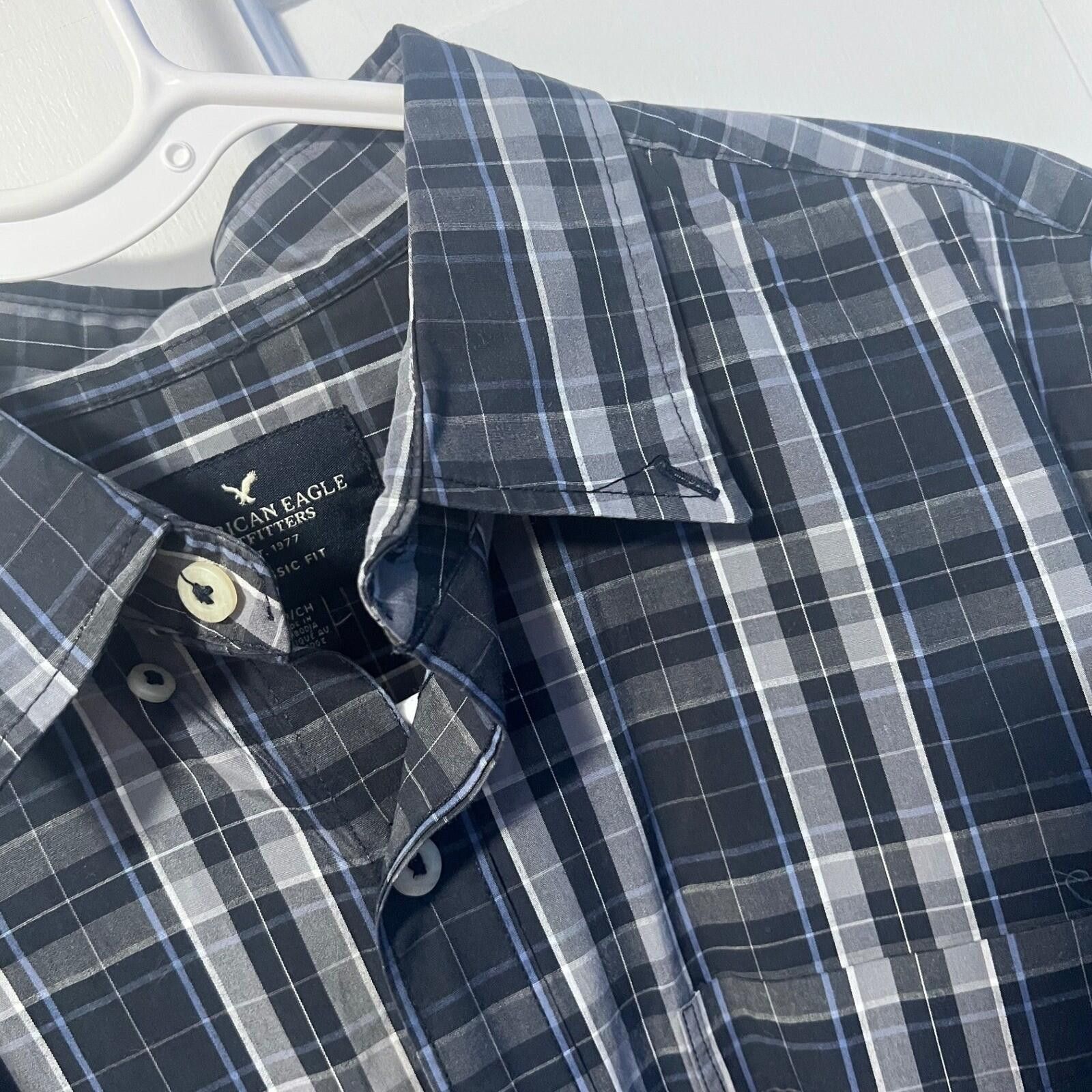 American Eagle Outfitters American Eagle Plaid Shirt Mens S Black Classic Fit Stretch Size US S / EU 44-46 / 1 - 1 Thumbnail