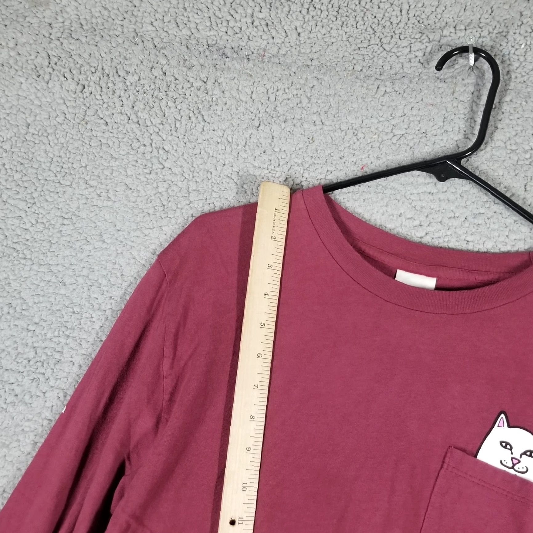 RIPNDIP RIPNDIP Long Sleeve Pocket T-Shirt Mens Medium Maroon Cat Graphic Skatewear Cotton Size US M / EU 48-50 / 2 - 3 Thumbnail