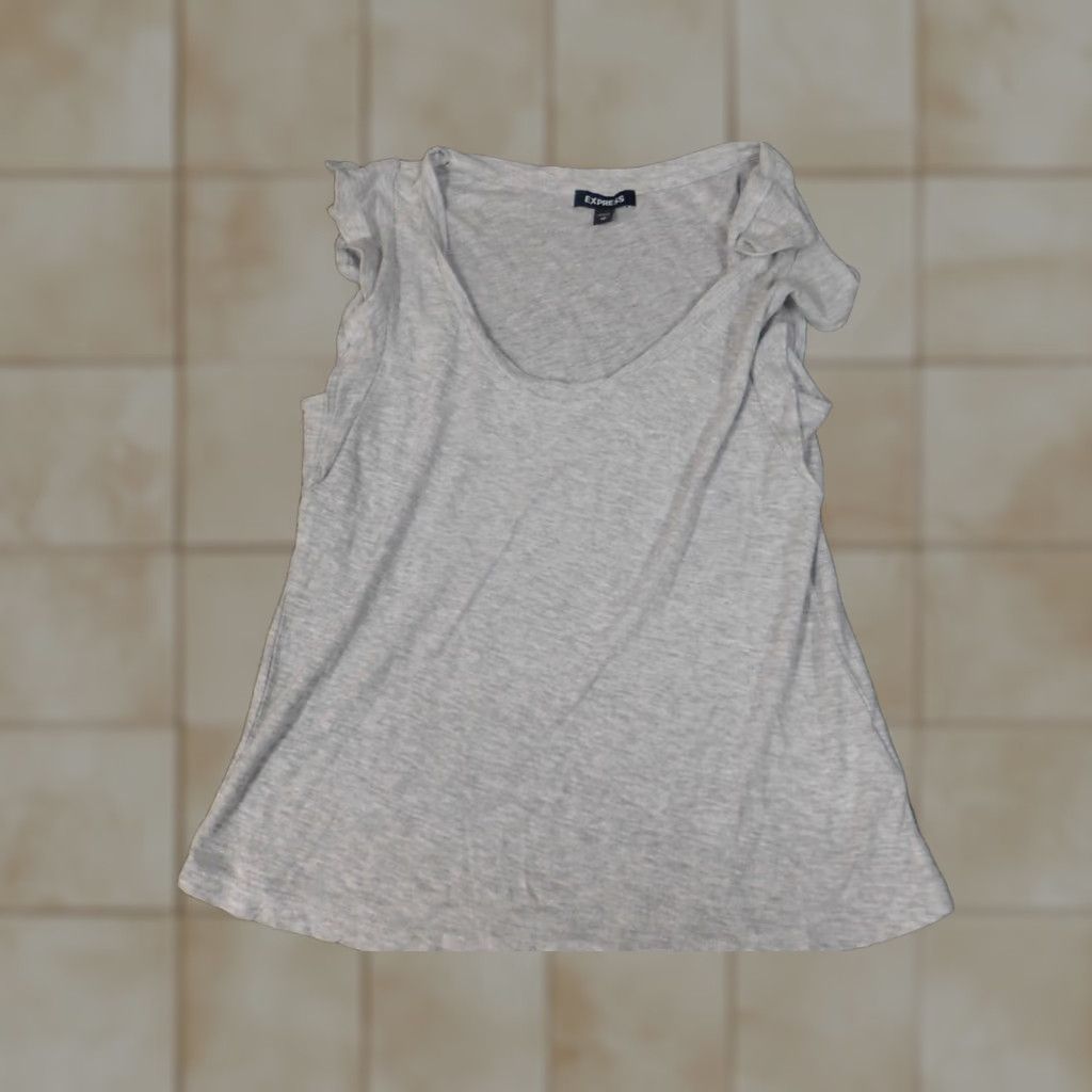 Express Express Womens Blouse XS Gray V-Neck Pullover Stretch Tank Top Cap Sleeve Cotton Modal Rayon Shirt Regular Womens US XS Gray Modern Basic Conference? Size XS / US 0-2 / IT 36-38 - 1 Thumbnail