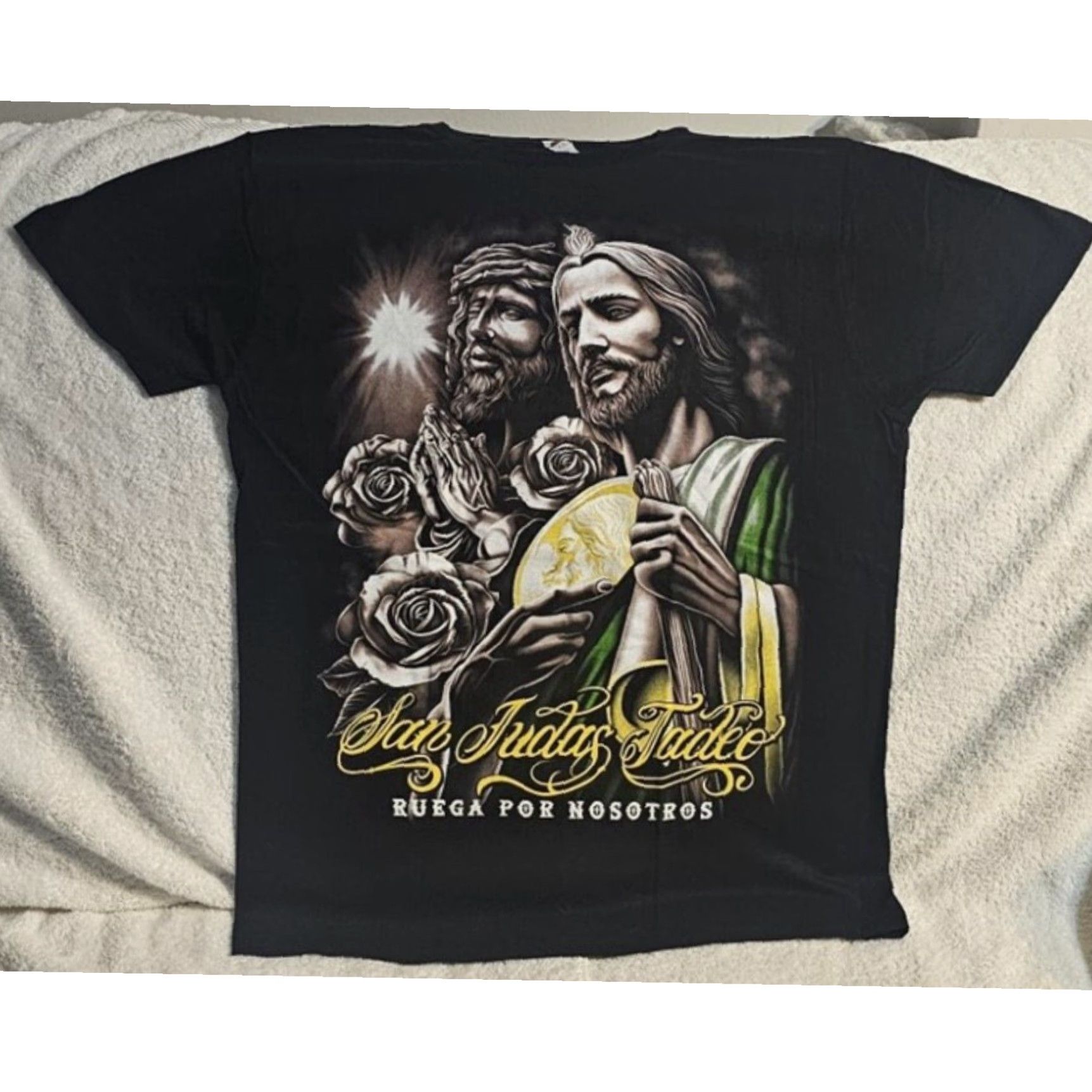 Vintage VINTAGE SAN JUDAS TADEO JESUS CROWN OF THORNS FLOWER ROSE T-SHIRT BLACK MENS Size US XL / EU 56 / 4 - 1 Thumbnail