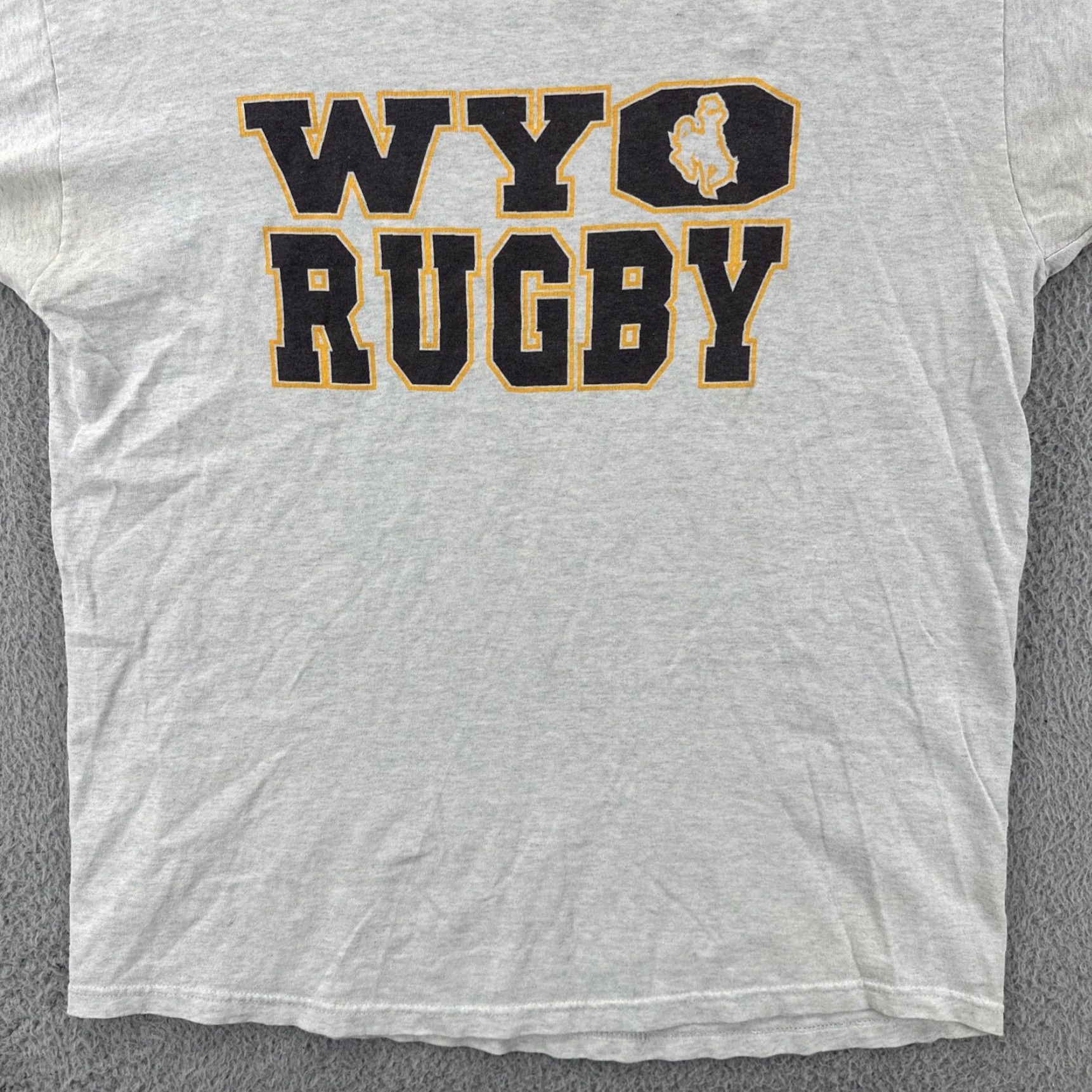 Fruit Of The Loom VINTAGE Fruit Of the Loom Heavy Adult XL Heather Gray Shirt WYO Rugby 90s Y2K Mens Shirt XL Gray 90s Size US XL / EU 56 / 4 - 4 Thumbnail
