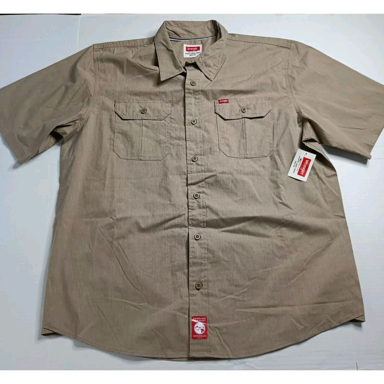 Wrangler Wrangler S/S Twill Button Up Shirt Beige Relaxed Fit Size XL Size US XL / EU 56 / 4 - 1 Thumbnail