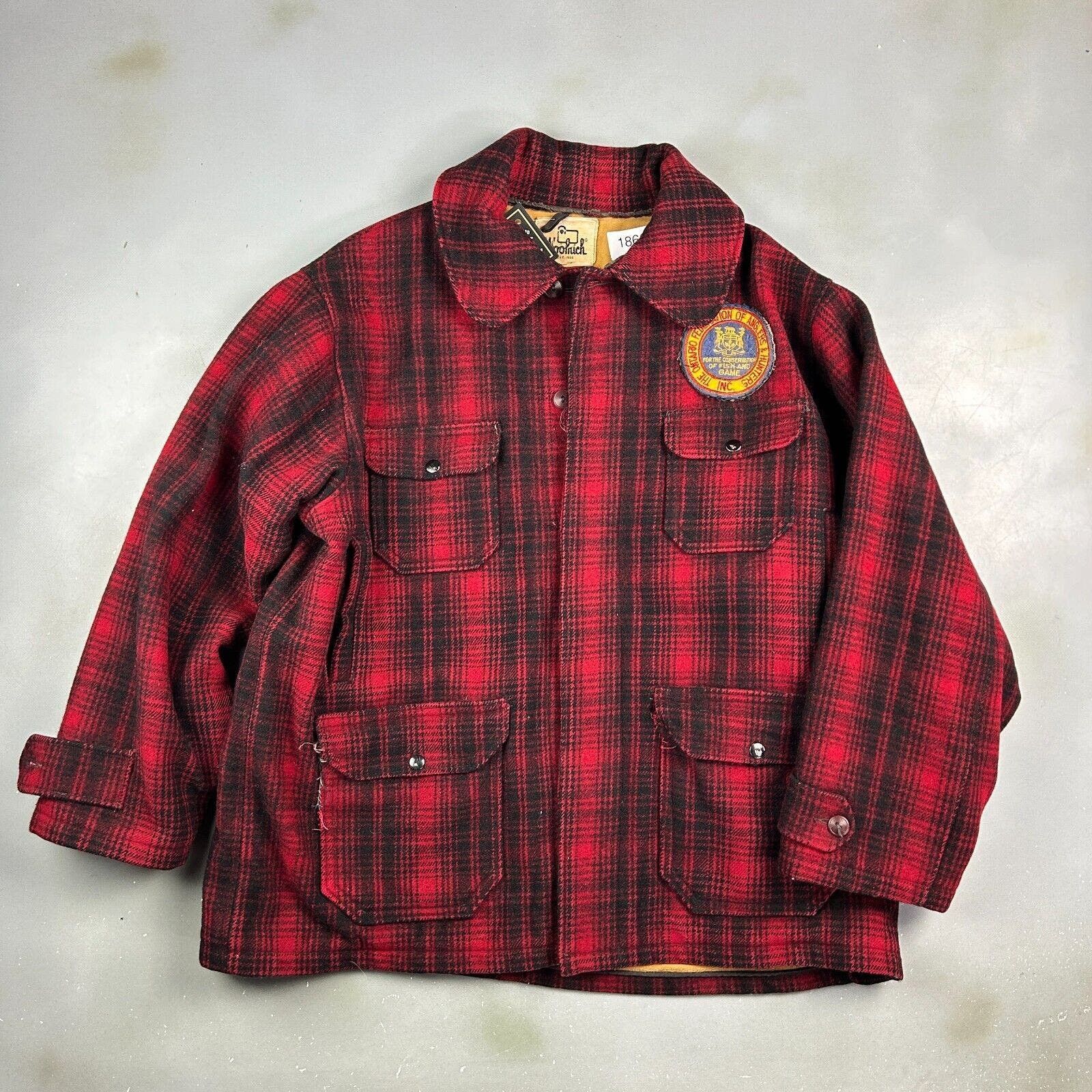 image of Woolrich Woolen Mills Vintage 70's Woolrich Ontario Hunters Wool Plaid Jacket XL in Red, Men's