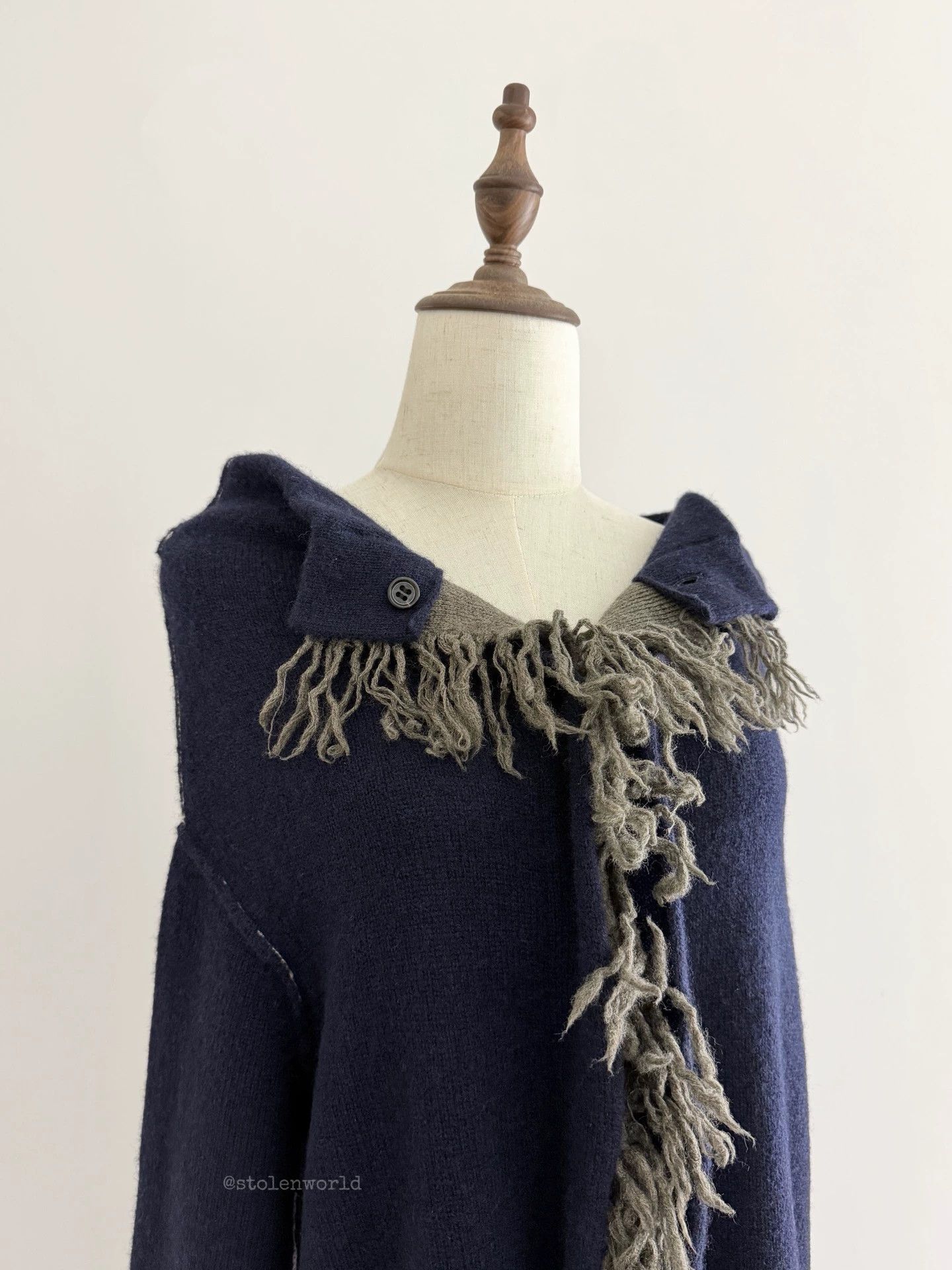 Y's Y's Tassel-Trimmed Navy Wool Knit Off-Shoulder Top Size XS / US 0-2 / IT 36-38 - 8 Thumbnail