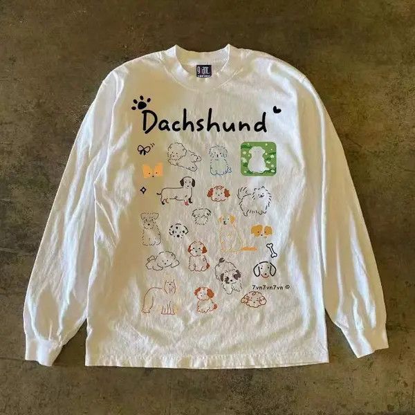 Japanese Brand Mai White washed retro cartoon puppy print long sleeve tee Size US L / EU 52-54 / 3 - 3 Thumbnail