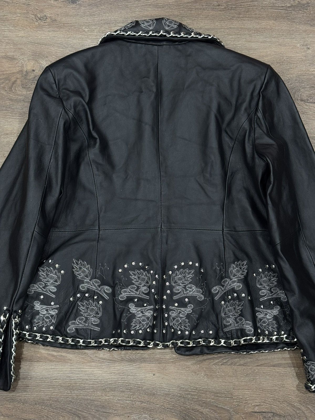 Guillaume Embroidered Leather Jacket Chain Trim Studded