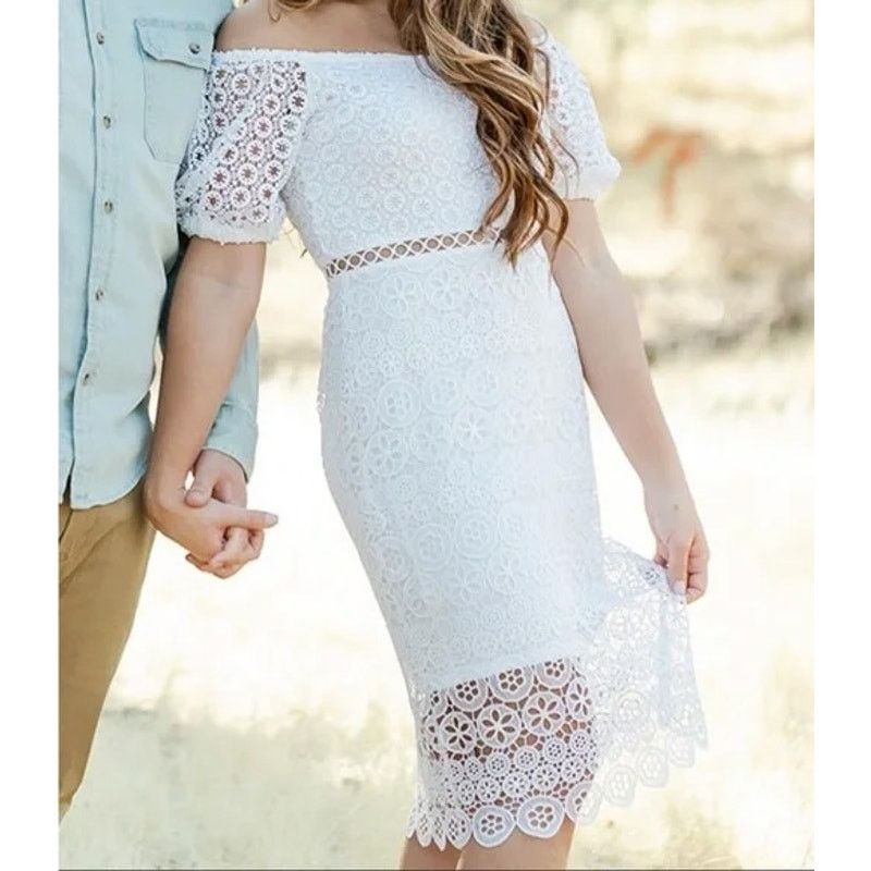 Express Express Womens Off Shoulder Crochet Lace Midi Dress Size M Size M / US 6-8 / IT 42-44 - 1 Thumbnail