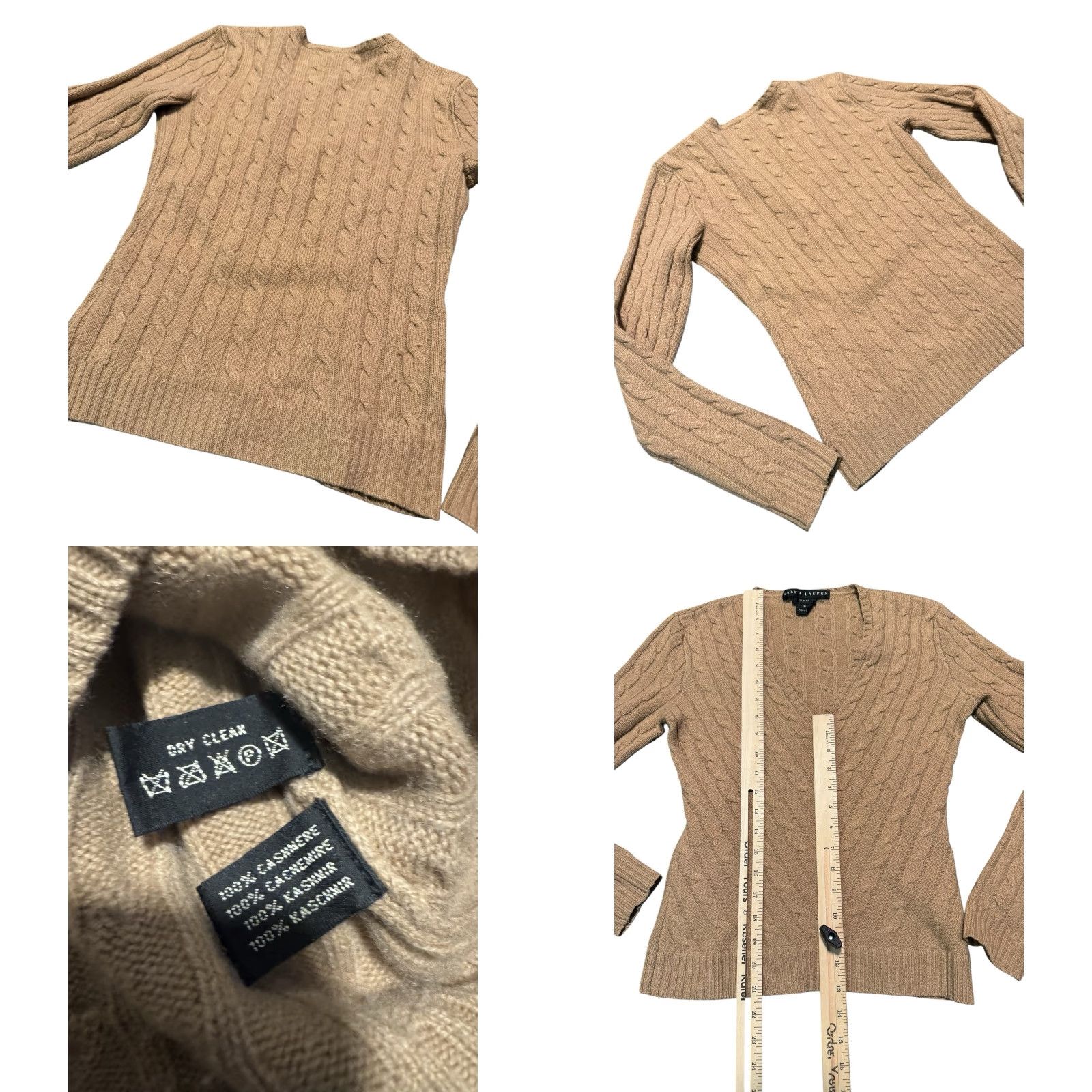 Ralph Lauren VINTAGE Ralph Lauren Black Label Women's Beige 100% Cashmere Cable Knit Sweater Med Pullover Size M / US 6-8 / IT 42-44 - 9 Thumbnail