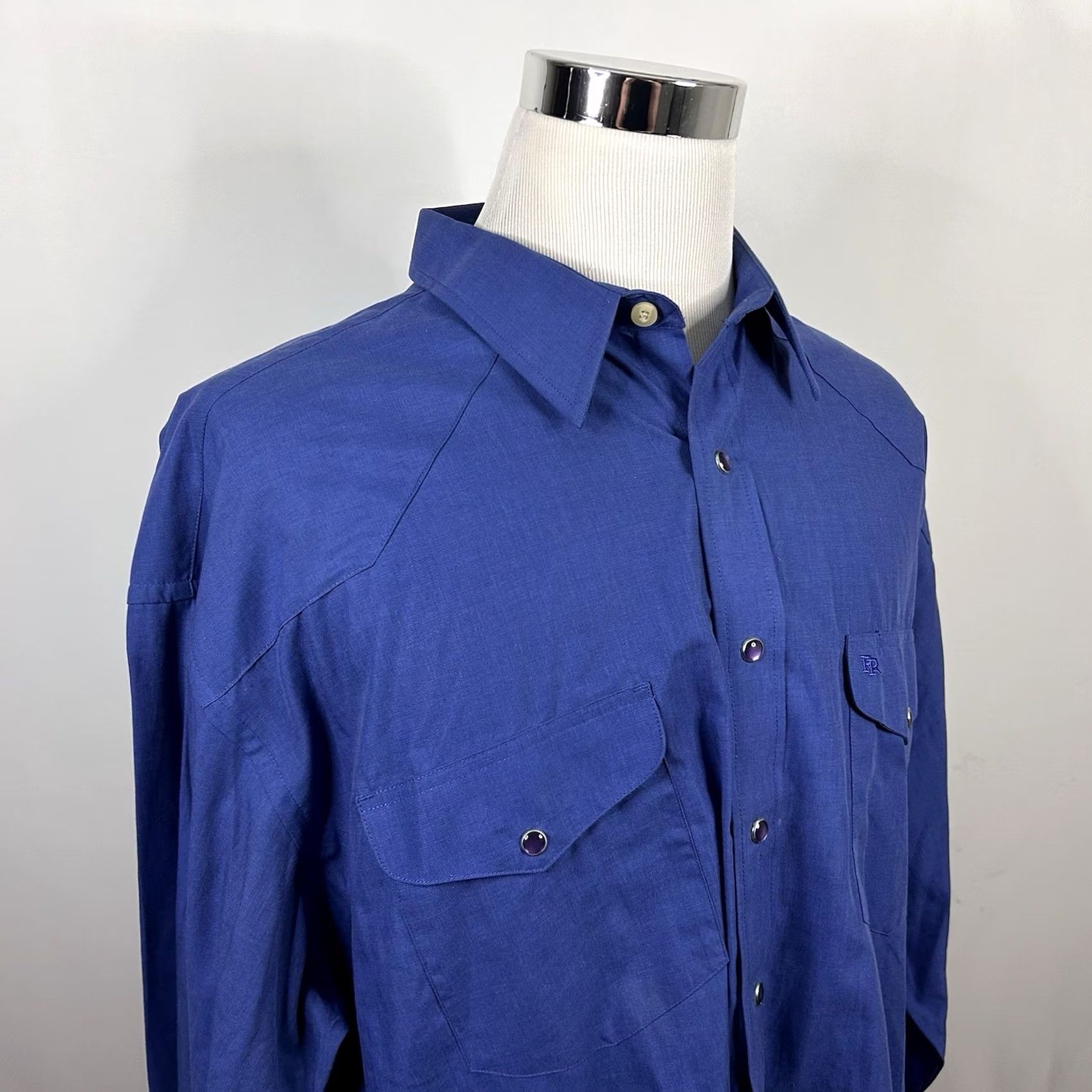 Vintage Resistol 2XL Pearl Snap Shirt Blue Cotton Blend Western Cowboy Shirt Mens Button-Front Snap-Front Western Theme Casual Shirt 2XL Blue Resistol Size US XXL / EU 58 / 5 - 2 Thumbnail