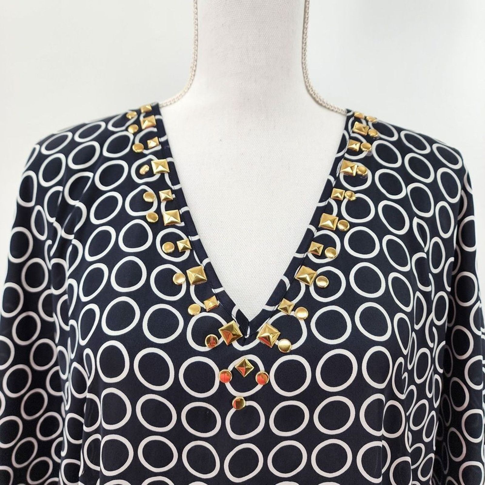 Michael Kors Michael Kors Blue Patterned Short Sleeve Blouse Top Medium Size M / US 6-8 / IT 42-44 - 2 Thumbnail