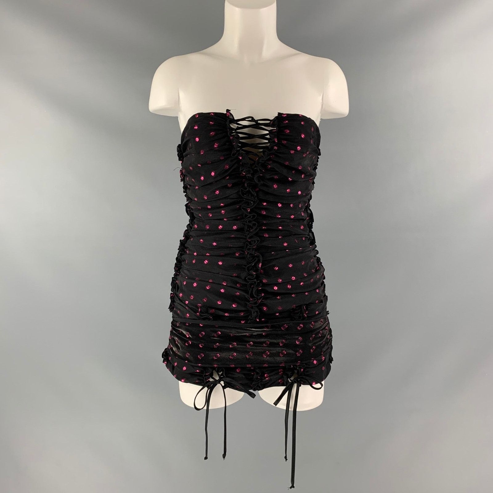 The Attico ATTICO 2 Black Raspberry Viscose Blend Dots Strapless Dress Size XS / US 0-2 / IT 36-38 - 1 Thumbnail