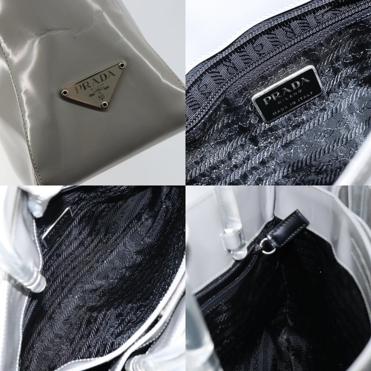 Prada PRADA Hand Bag Enamel Gray Silver Size ONE SIZE - 11 Thumbnail