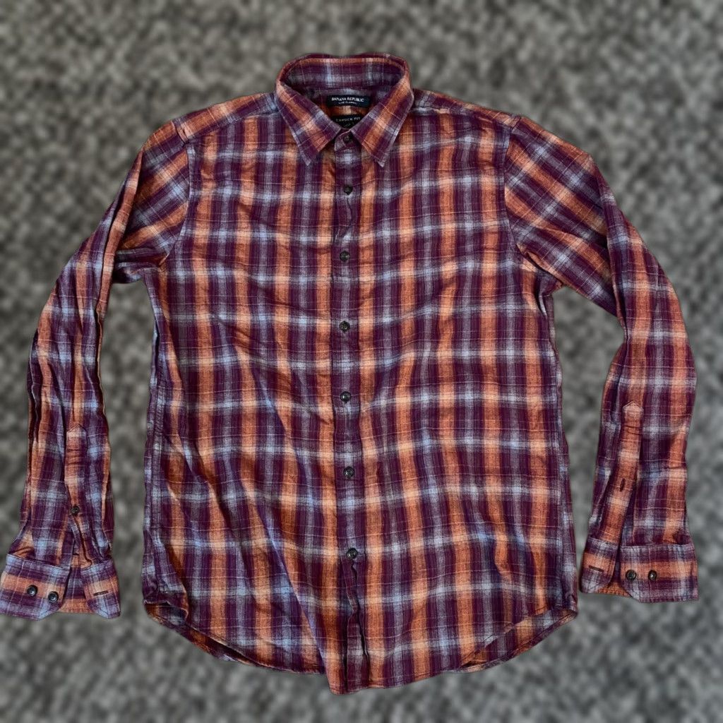 Banana Republic Banana Republic Camden Fit Luxe Flannel Button-Down Shirt M Plaid Purple Long Sleeve Men’s Button Up Casual Workwear - note: ensure no extra spaces? Size US M / EU 48-50 / 2 - 1 Thumbnail