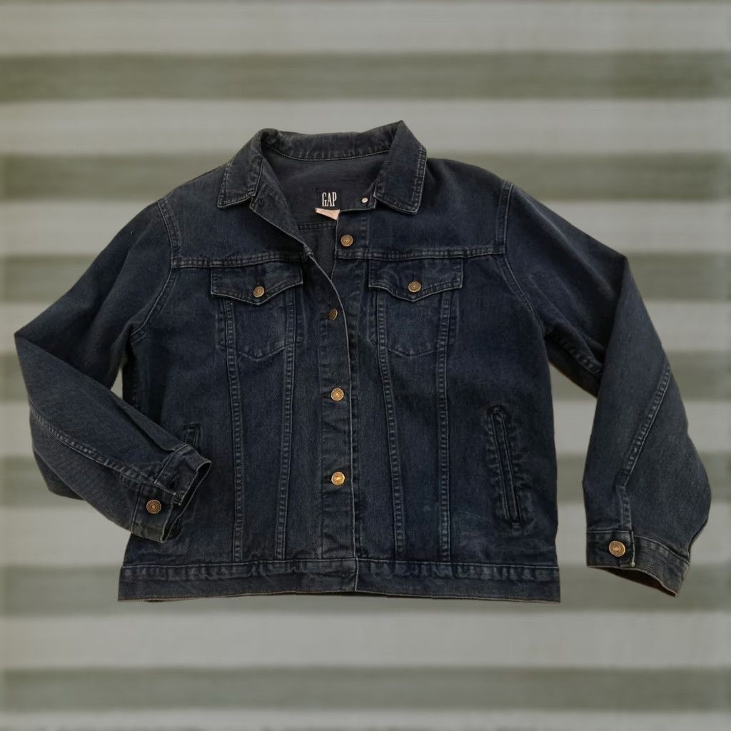 Gap VINTAGE Gap Full Button Blue Jean Bomber Jacket Large Canada EUC Size US 33 - 1 Thumbnail