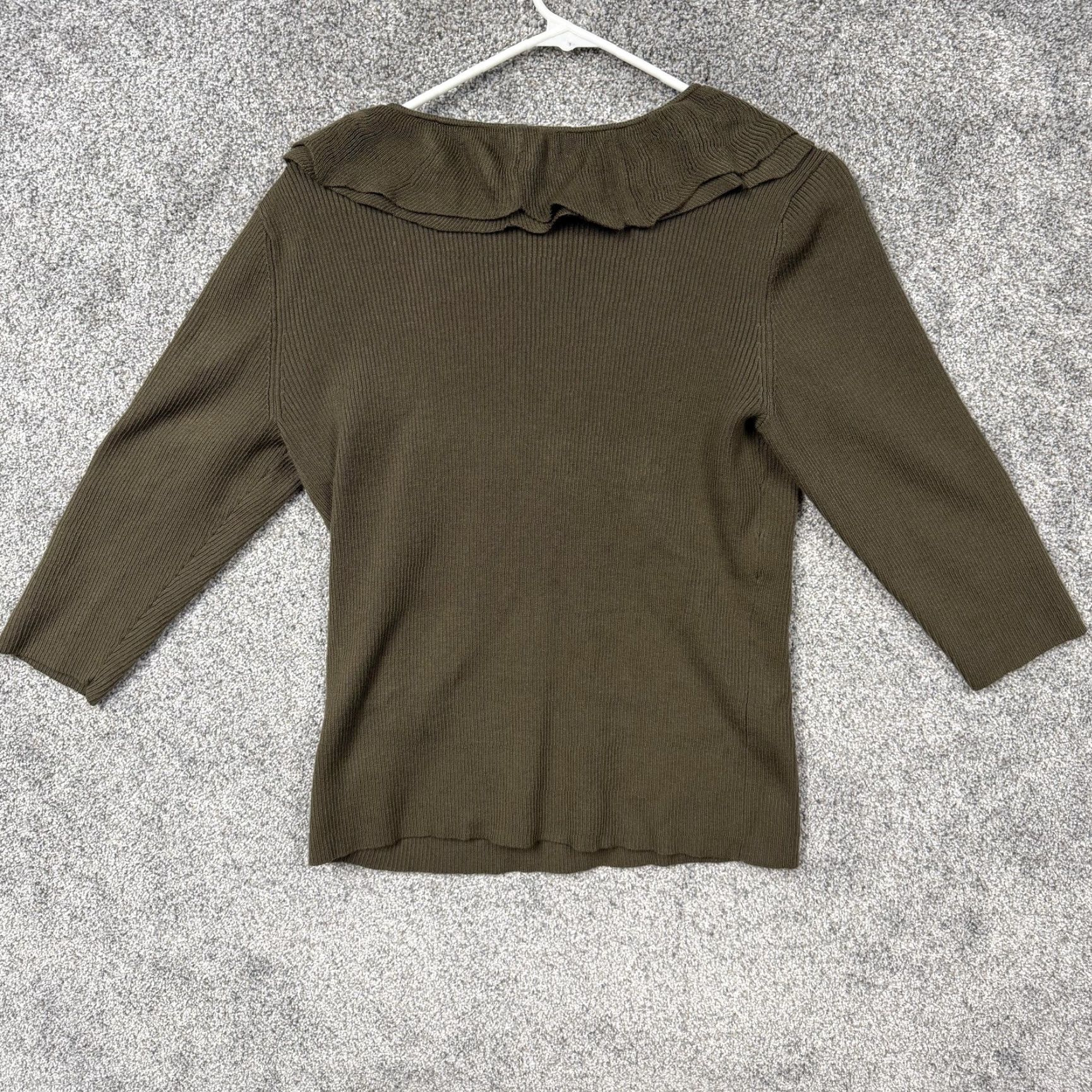 Vintage New York & Company Sweater Womens XL Green Ruffle V-Neck Ribbed Boho Whimsigoth Holiday? Size XL / US 12-14 / IT 48-50 - 7 Thumbnail
