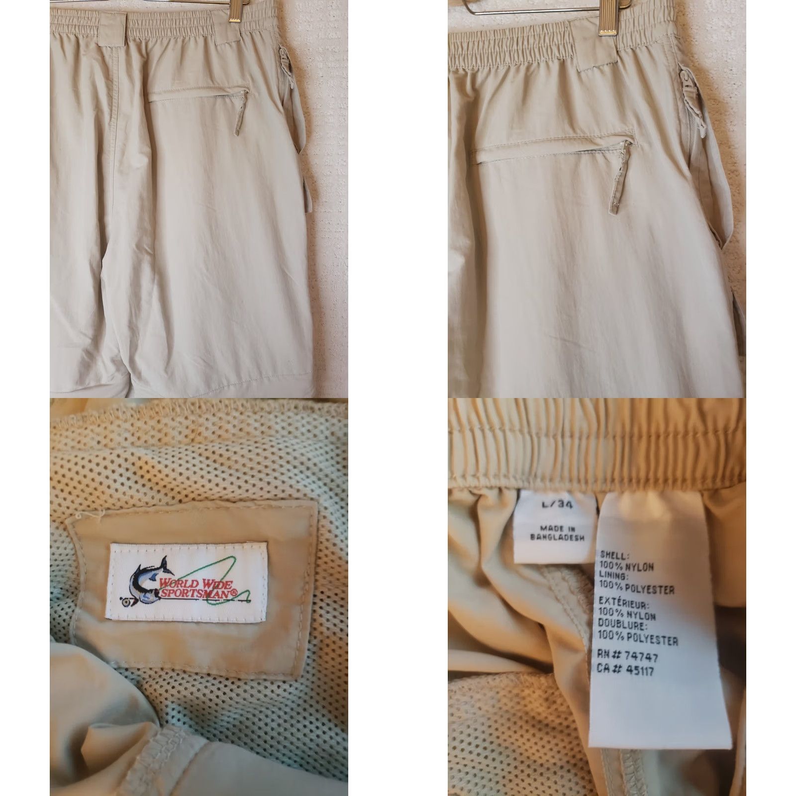 Vintage World Wide Sportsman Pants WOMEN 34W X 27L Beige Convertible Fishing Vented Size 24" / US 00 / IT 34 - 8 Thumbnail