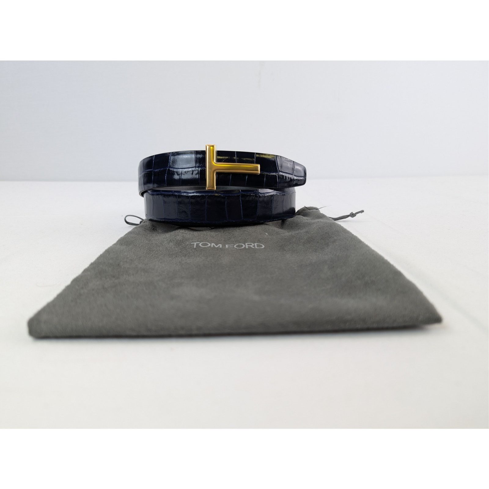 Tom Ford o1rshd1 Size: 95 / T Icon Crocodile-Effect Belt in Navy Blue Size 38 - 19 Thumbnail