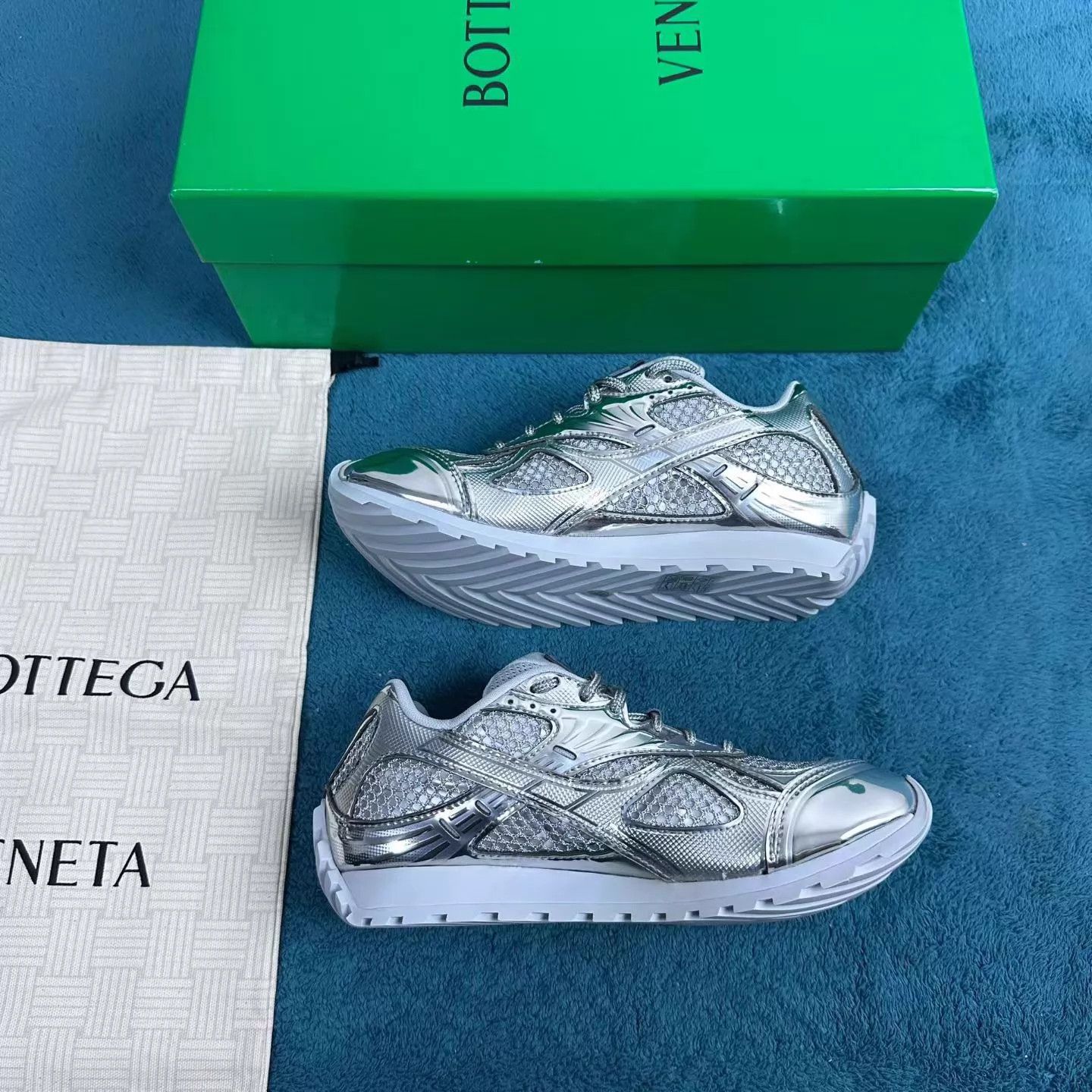 Bottega Veneta Bv Orbit Mesh Low-Top Sneakers Silver White 36 Size US 5.5 / IT 35.5 - 3 Thumbnail