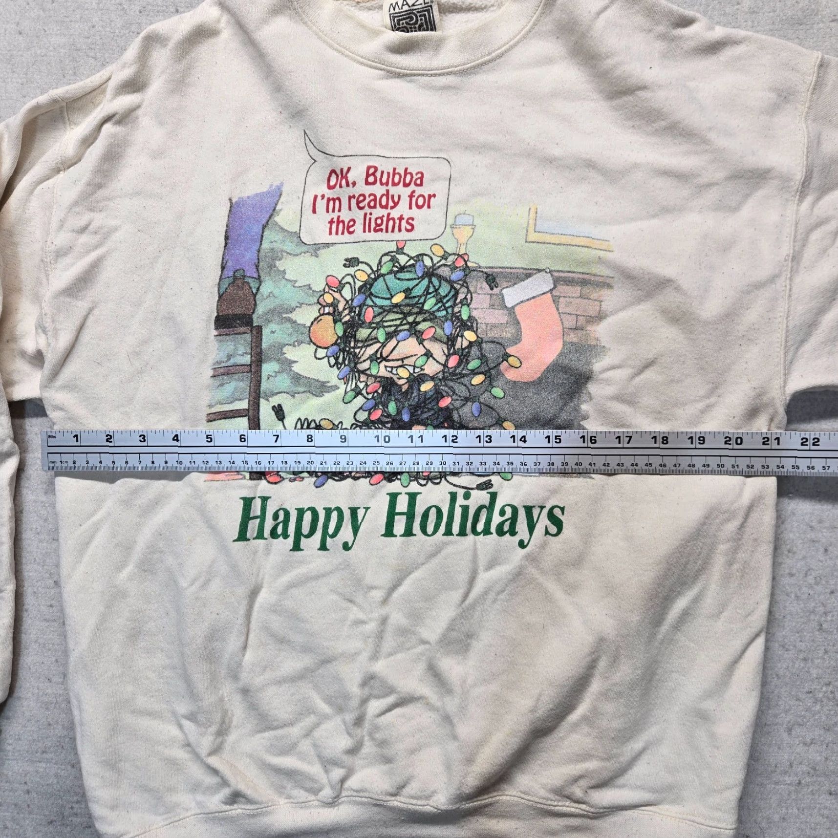 Tultex Vintage Bubba Sweater Shirt Mens Large Ivory 1990s Tultex Hunting Look Holiday Lights Ready for the Lights Mens Size US L / EU 52-54 / 3 - 4 Thumbnail