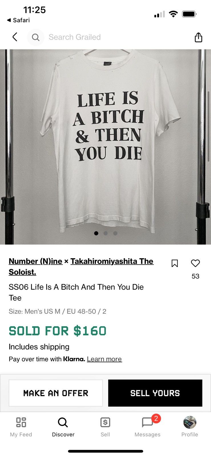 Number (N)ine × Takahiromiyashita The Soloist. Number (N)ine SS 06 “Life’s a Bitch and then you die” Tee Size US M / EU 48-50 / 2 - 7 Thumbnail