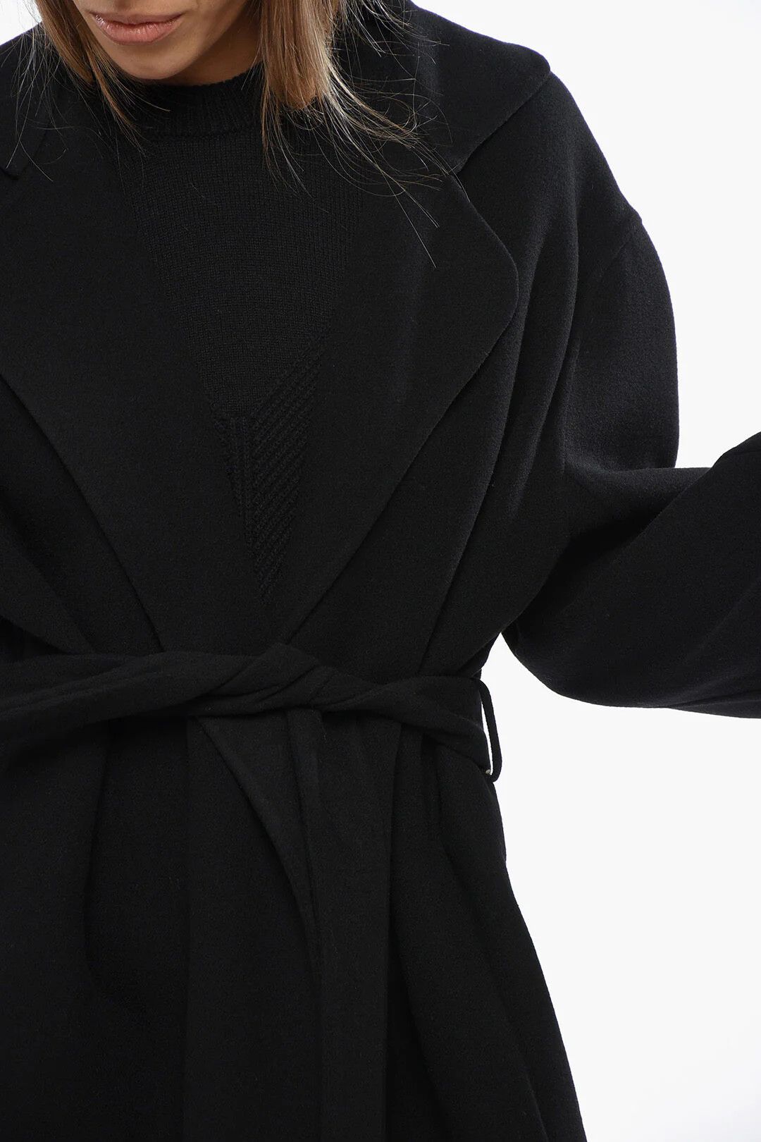 Chloe og1mm0426 Belted Wool and Cashmere Coat in Black Size M / US 6-8 / IT 42-44 - 3 Thumbnail