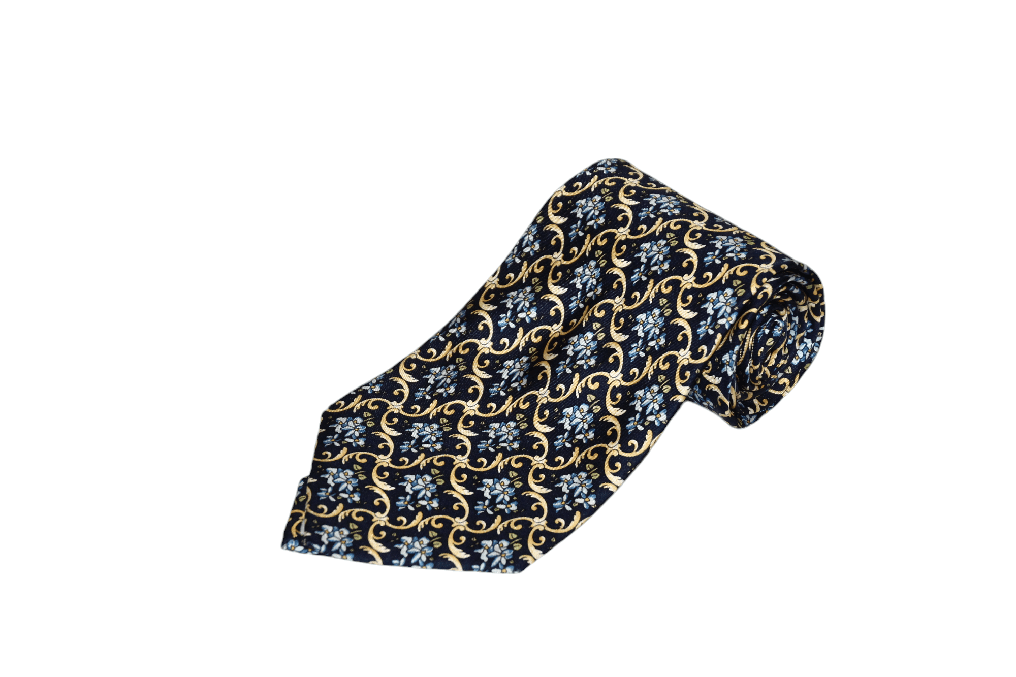 Fendi Vintage Fendi Cravatte Gold Baroque Floral Blue Silk Tie Size ONE SIZE - 8 Thumbnail