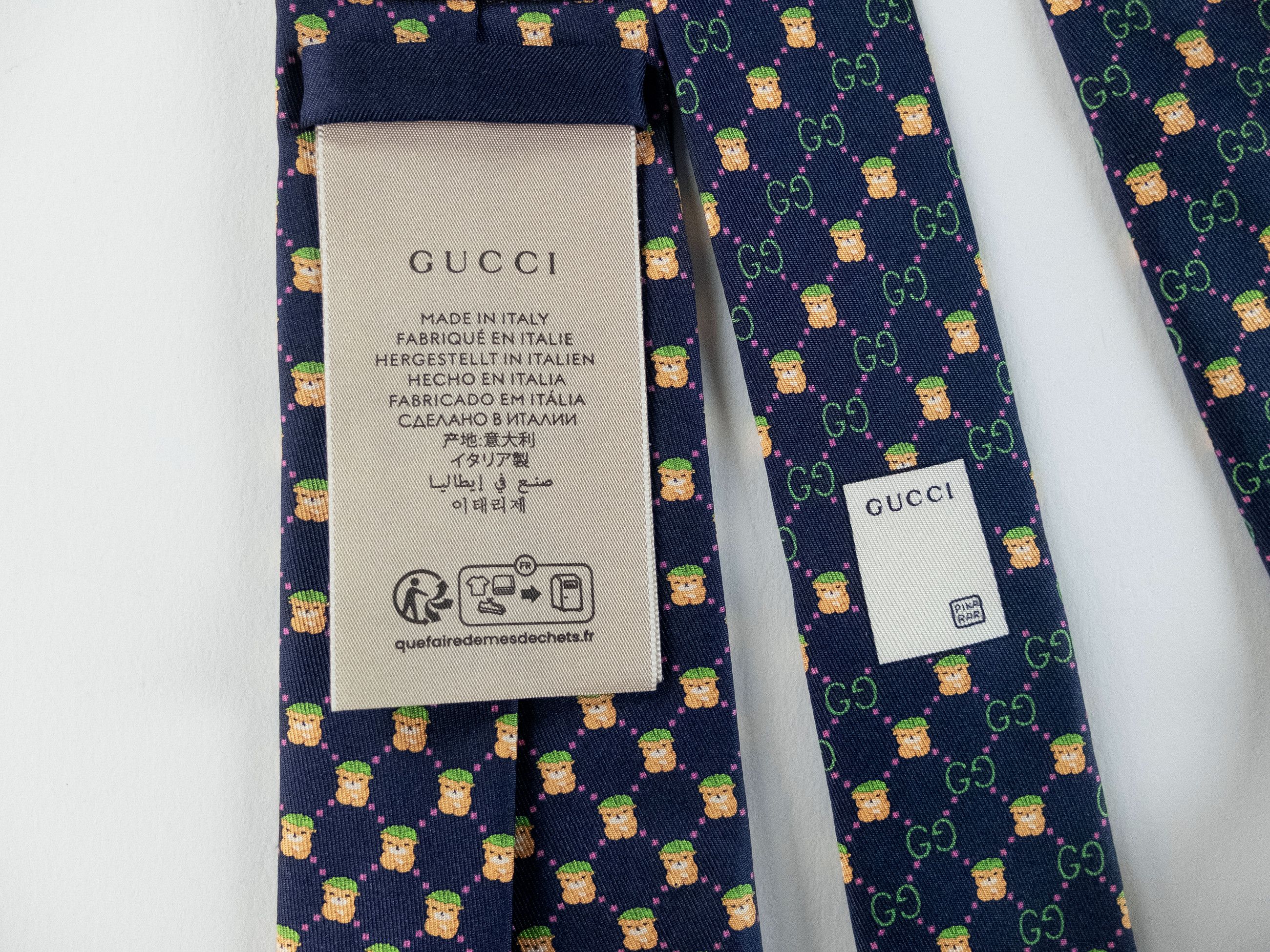 Gucci GUCCI x PIKARAR navy blue interlocking GG & Kawaii silk tie Size ONE SIZE - 5 Thumbnail