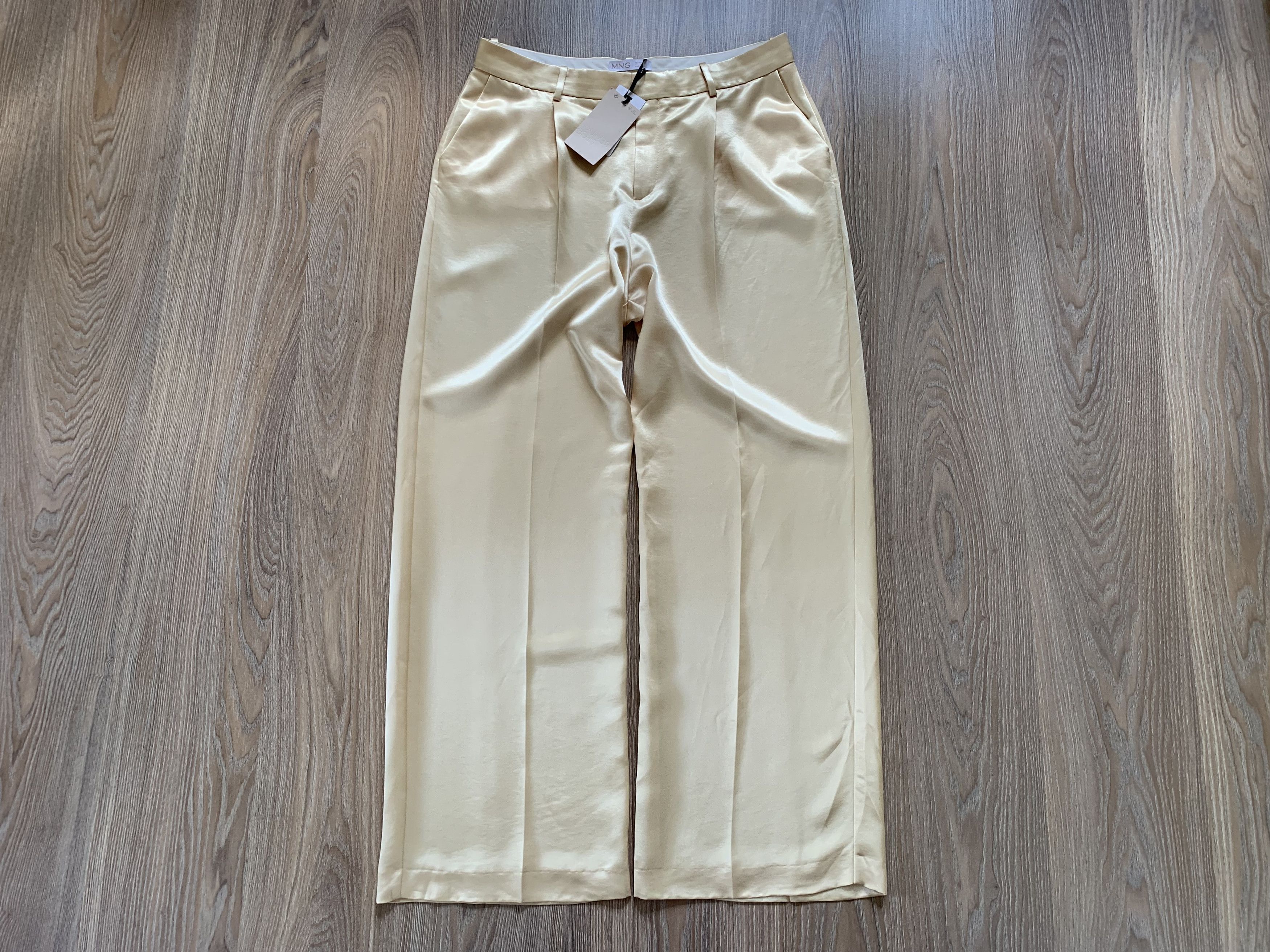 Mango Women’s Mango Beige Satin Wide Leg Trousers Size 32" / US 10 / IT 46 - 2 Thumbnail