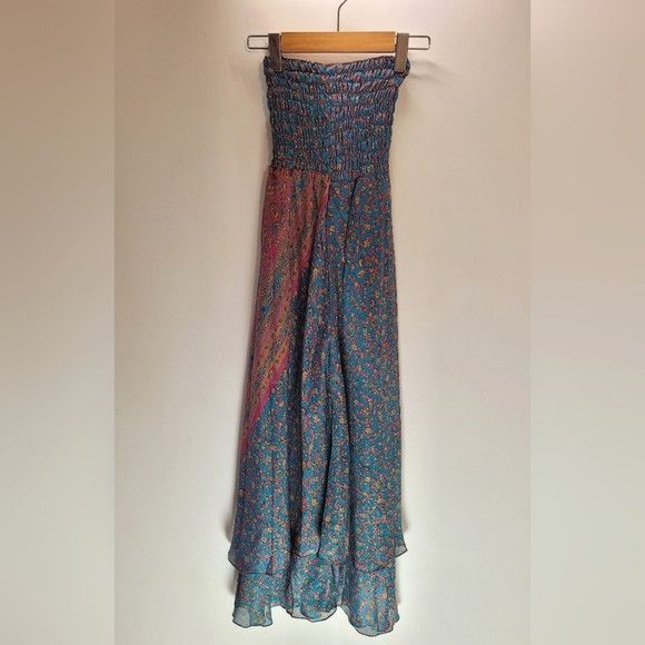 Other 100% Silk Boho Maxi Strapless Tube Dress- Size Xs Size XS / US 0-2 / IT 36-38 - 1 Thumbnail