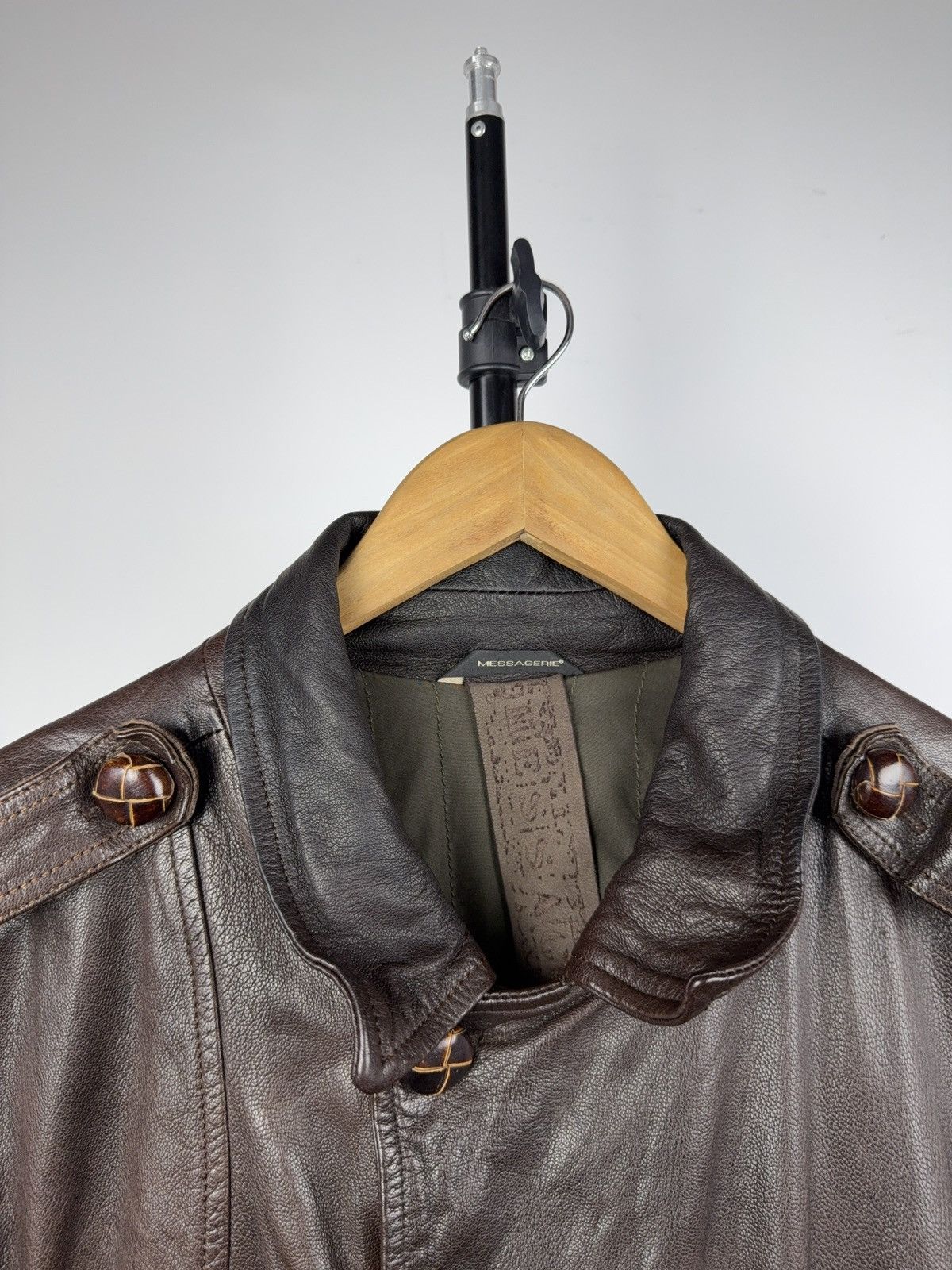 Messagerie Messagerie Italy Brown Leather Jacket Biker Military Style Size US L / EU 52-54 / 3 - 4 Thumbnail