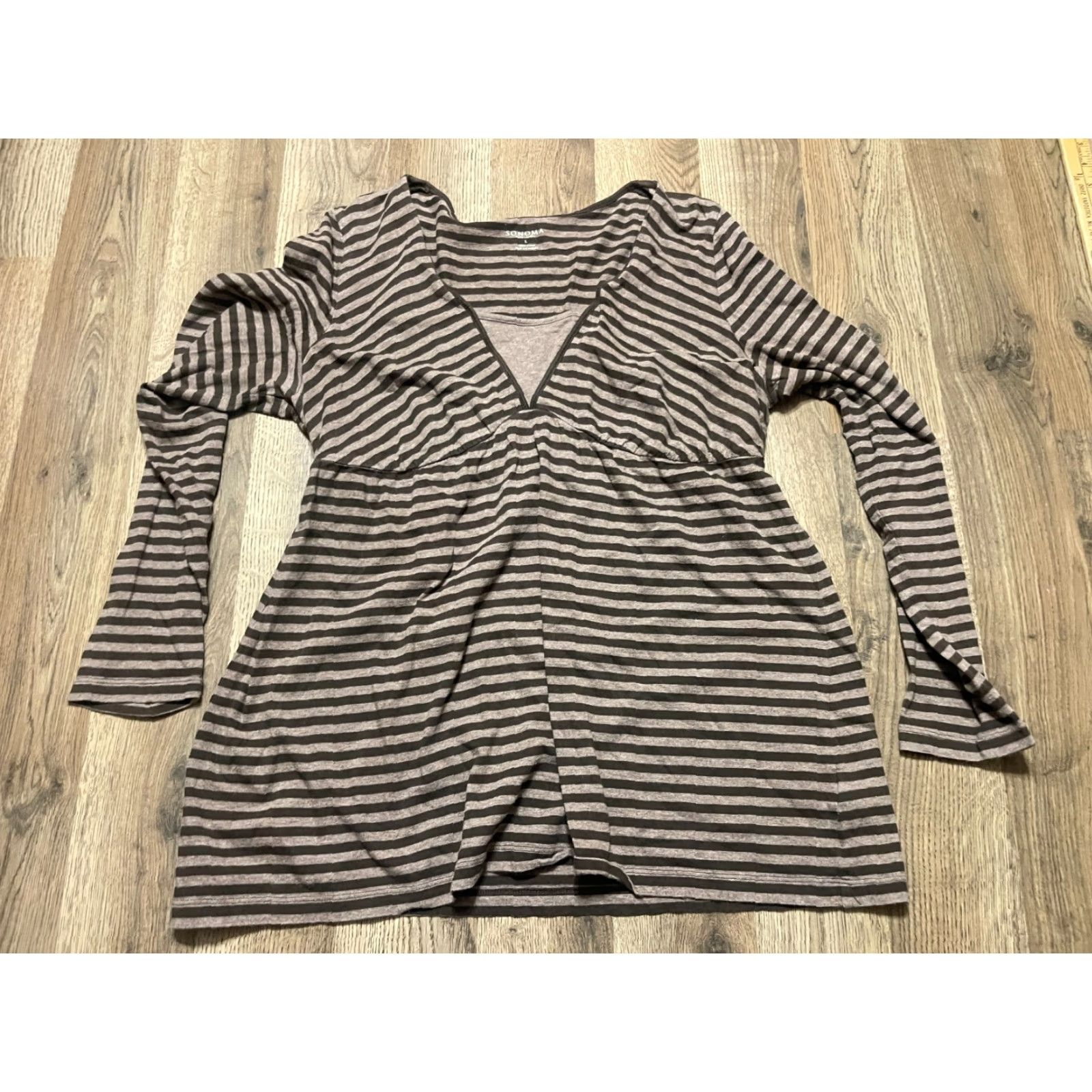 Vintage Sonoma Shirt Women's Size Large Brown Light Brown Striped Long Sleeve Size L / US 10 / IT 46 - 2 Thumbnail