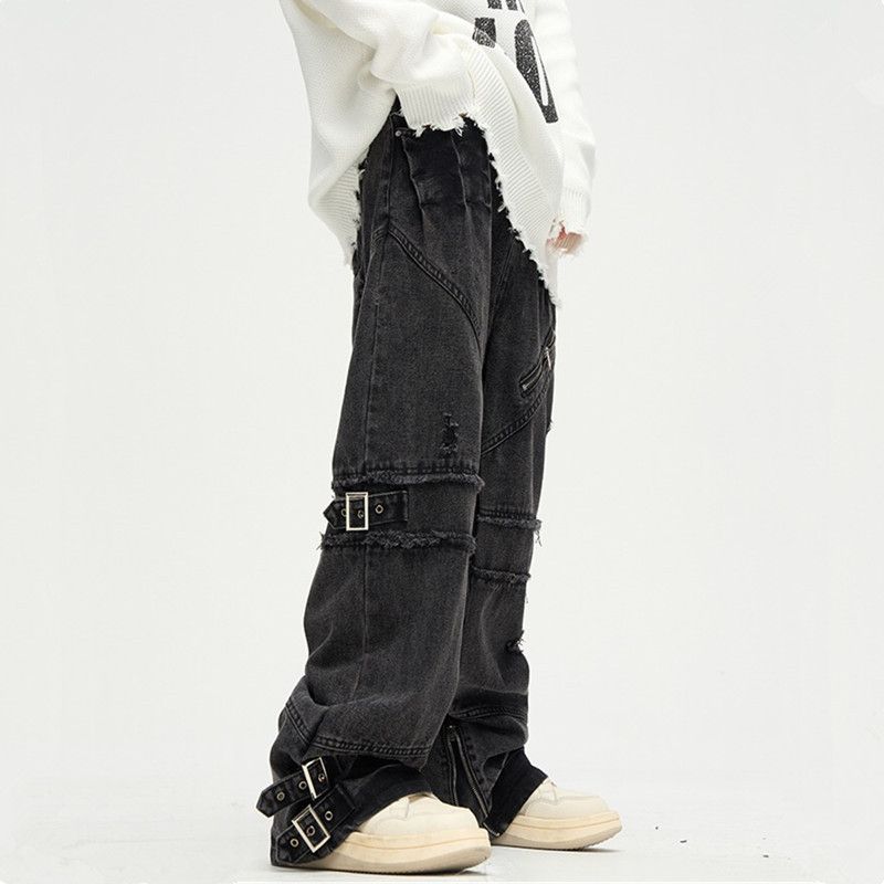 Japanese Brand Black Baggy Ripped Stacked Jeans Denim Pants For Men Size US 34 / EU 50 - 3 Thumbnail