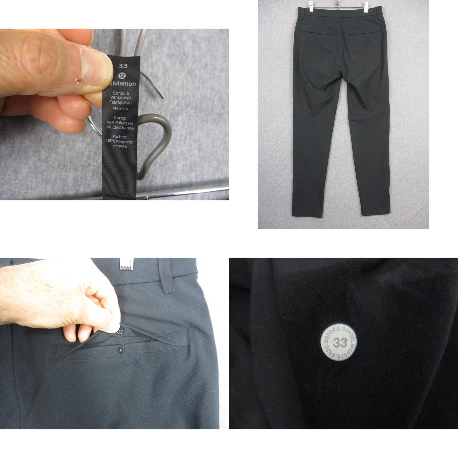 Lululemon Lululemon Pants Mens 33 Slim Tapered Stretch Chino Black Casual Travel Golf Front Zip Button Pockets Logo 33 Regular Mens Size US 33 - 8 Thumbnail