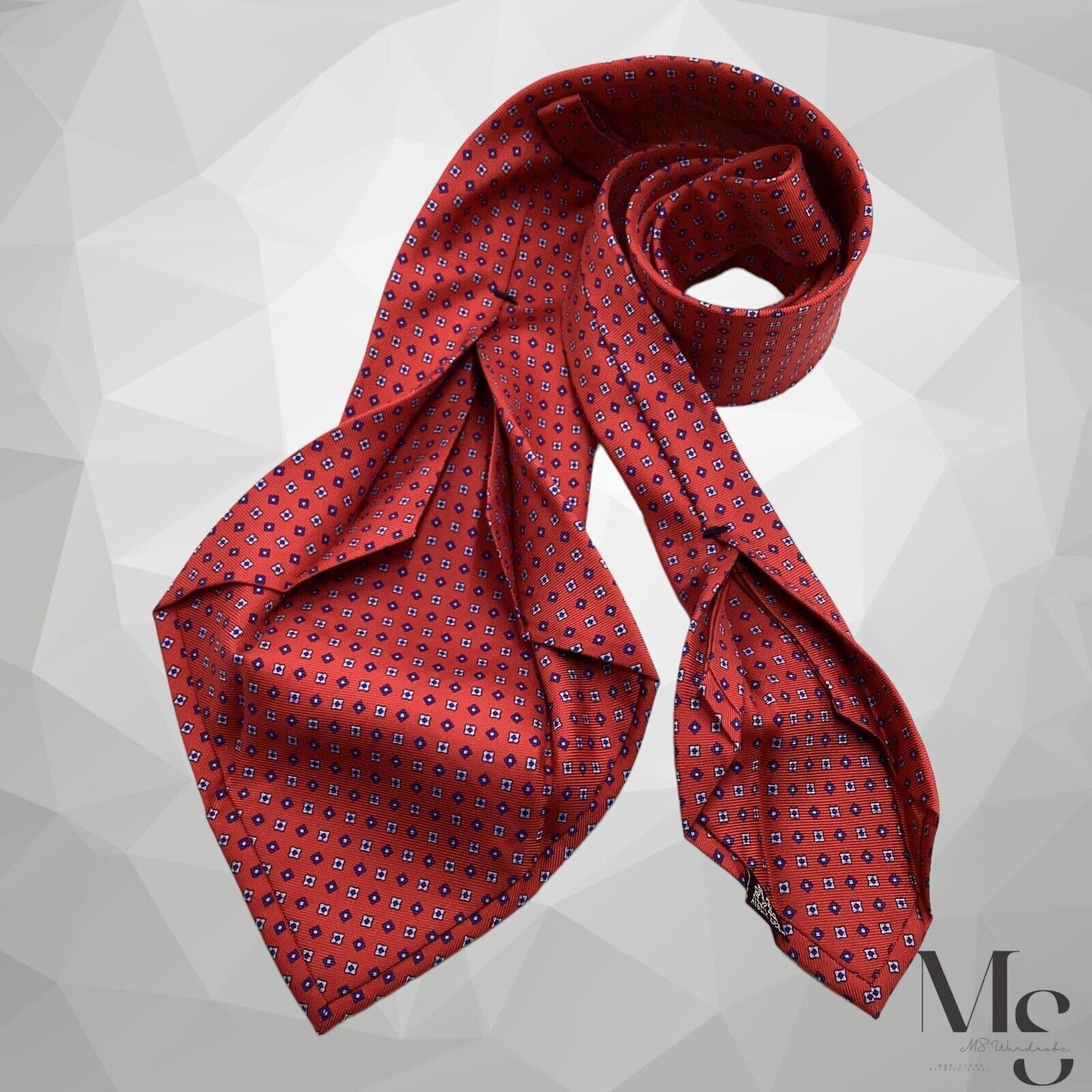 Tincati TINCATI MILANO 7Fold XL Red Geometric Silk Tie Italy W:3.5" Size ONE SIZE - 3 Thumbnail