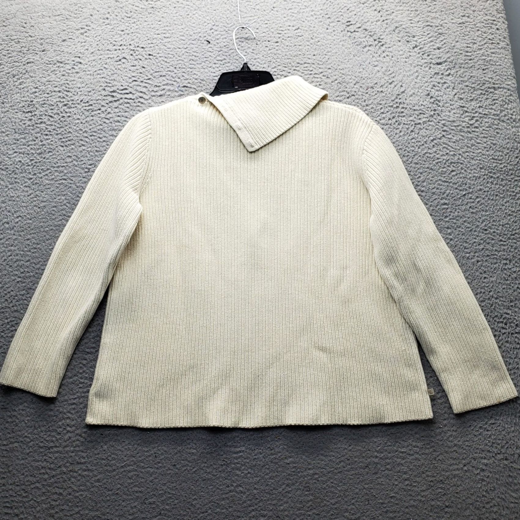 Ralph Lauren Lauren Ralph Lauren Sweater Womens L Tan Chunky-Knit Split Cowl Neck 1/4 Button Size L / US 10 / IT 46 - 2 Thumbnail