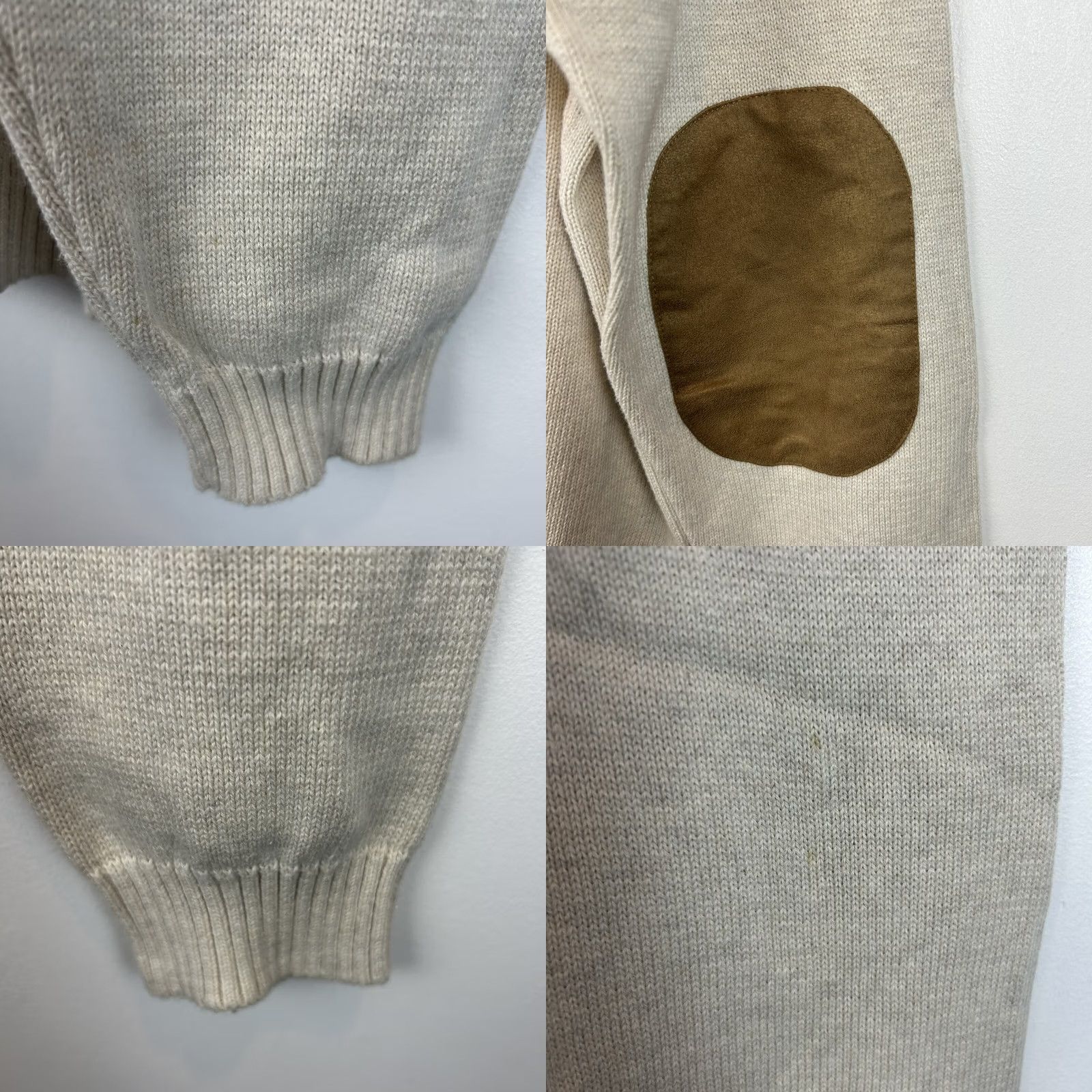 Chaps Chaps Sweater Mens L Ivory Quarter Button Knit Cotton Brown Elbow Patch Read Size US L / EU 52-54 / 3 - 8 Thumbnail