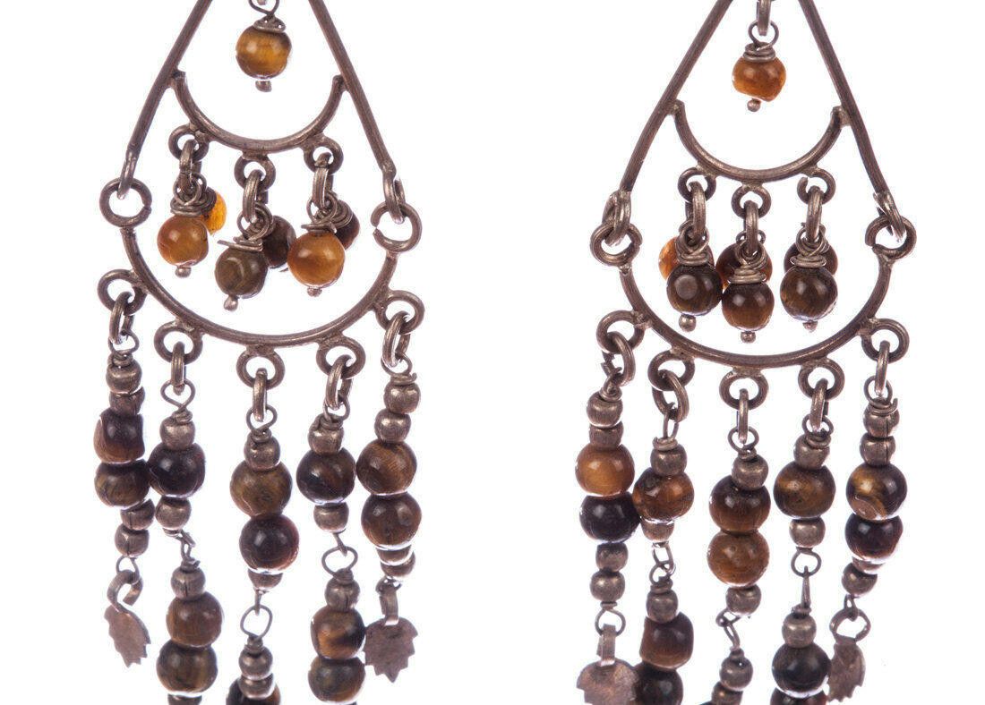 Designer Sterling Silver Tiger Eye Chandelier Dangle Earrings Size ONE SIZE - 2 Thumbnail