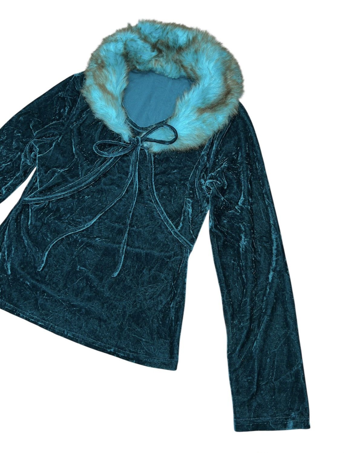 Japanese Brand Slay velvet in teal blue with fur collar 🧝🏻‍♀️🧚🏻 Size M / US 6-8 / IT 42-44 - 5 Thumbnail