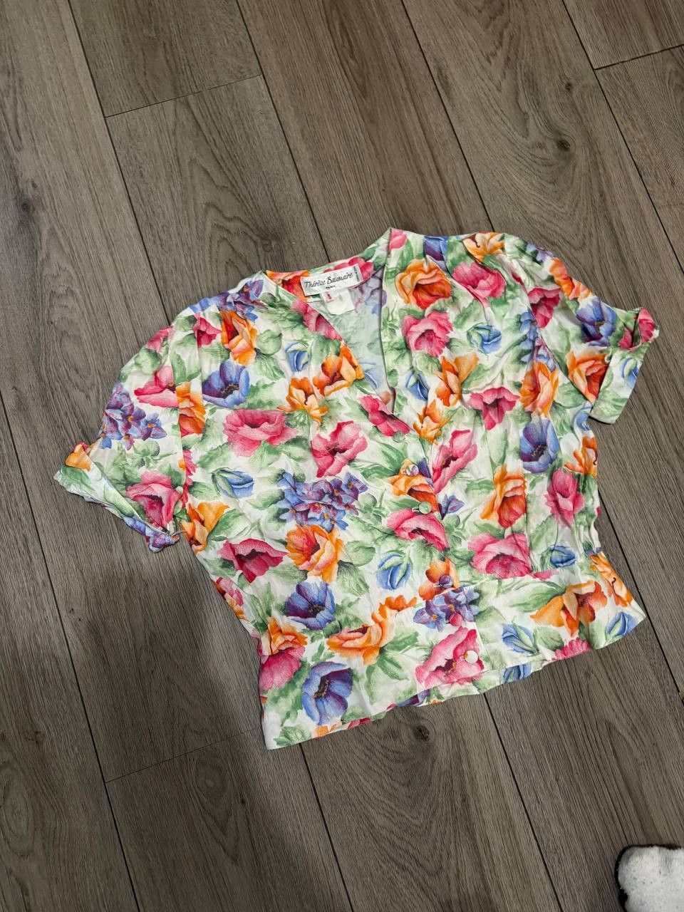 Other Vintage Therese Baumarie Paris Womens Blouse Size 3 Floral Size XS / US 0-2 / IT 36-38 - 2 Thumbnail