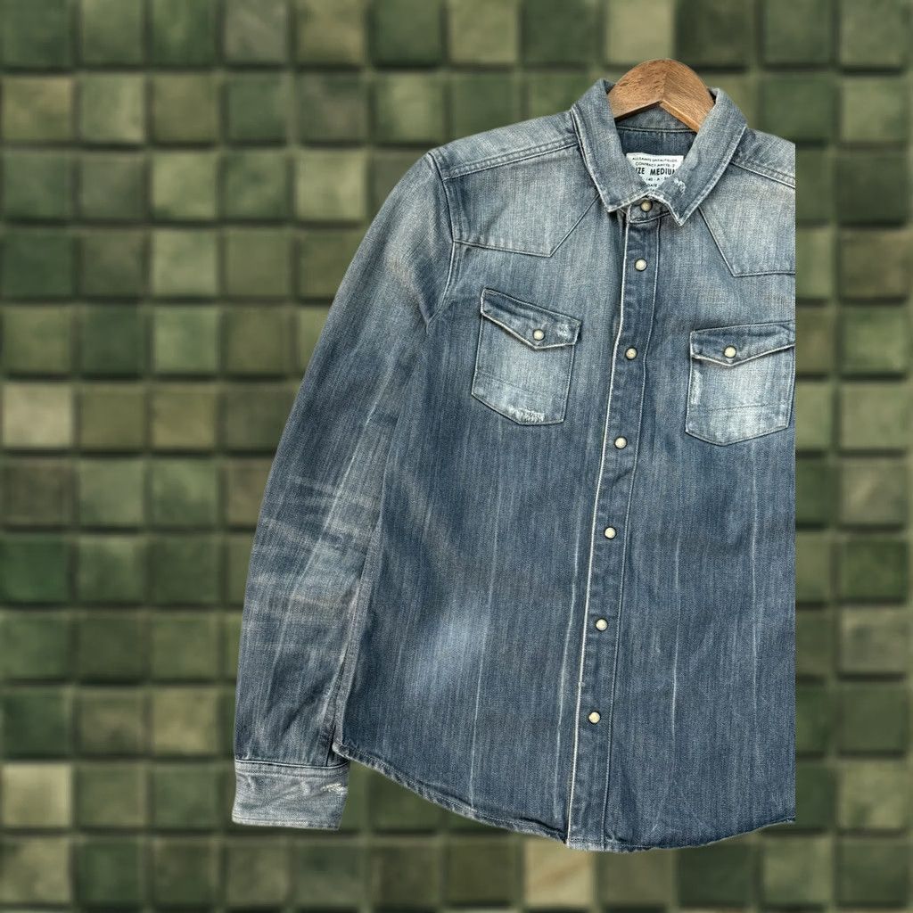 Allsaints AllSaints Denim Shirt Snap Distressed Vintage Blue Button Casual Mens M Blue Denim Y2K Shirt Size US M / EU 48-50 / 2 - 1 Thumbnail