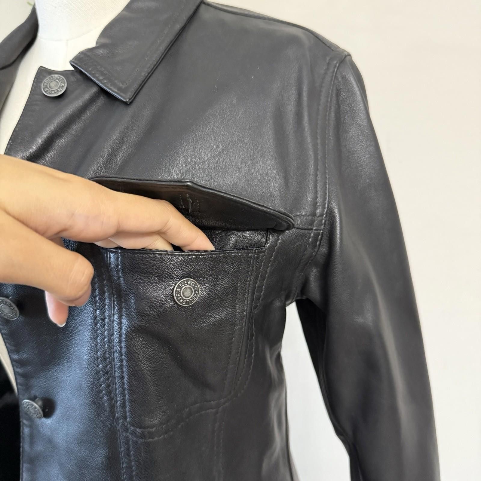 Gap Gap Large Black Leather Jacket Vintage, Button-Up, 4-Pocket Size S / US 4 / IT 40 - 4 Thumbnail